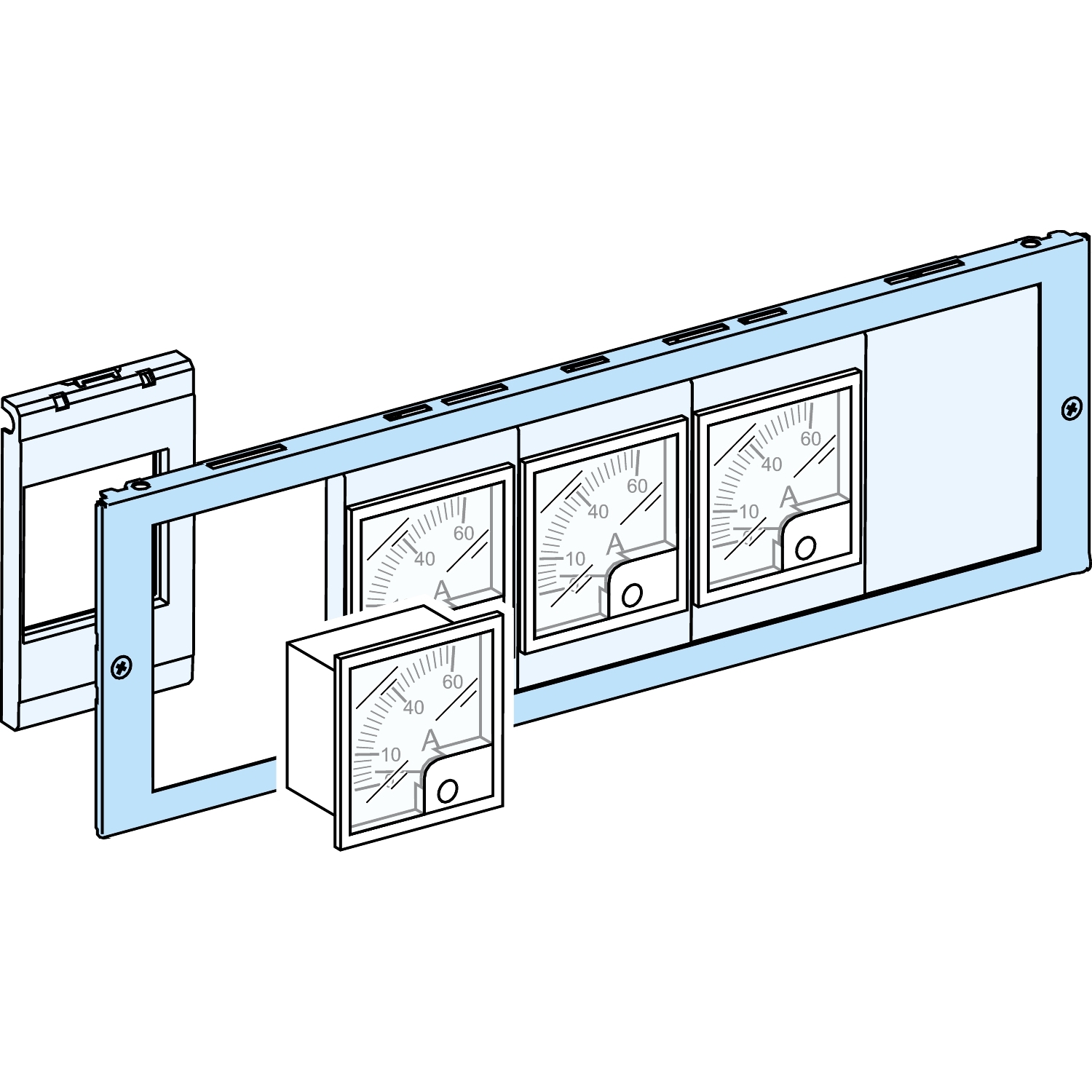Schneider Electric Schneider Electric 03904 – FRONT PLATE 72x72/96x96 CUT-OUT FOR METERING DEVICE/PUSH-BUTTON WIDTH 600/650 3M