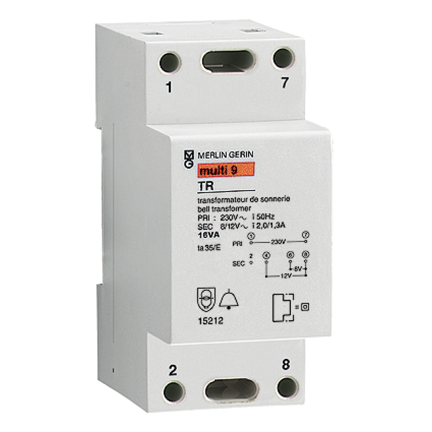 Schneider Electric Schneider Electric 15216 – Modular bell transfomer - 230 V 50..60 Hz - output 8..12 V - 8 VA