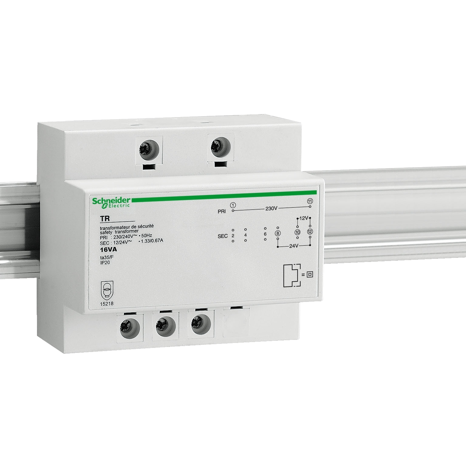 Schneider Electric Schneider Electric 15219 – Modular safety transfomer - 230 V 50..60 Hz - output 12..24 V - 25 VA