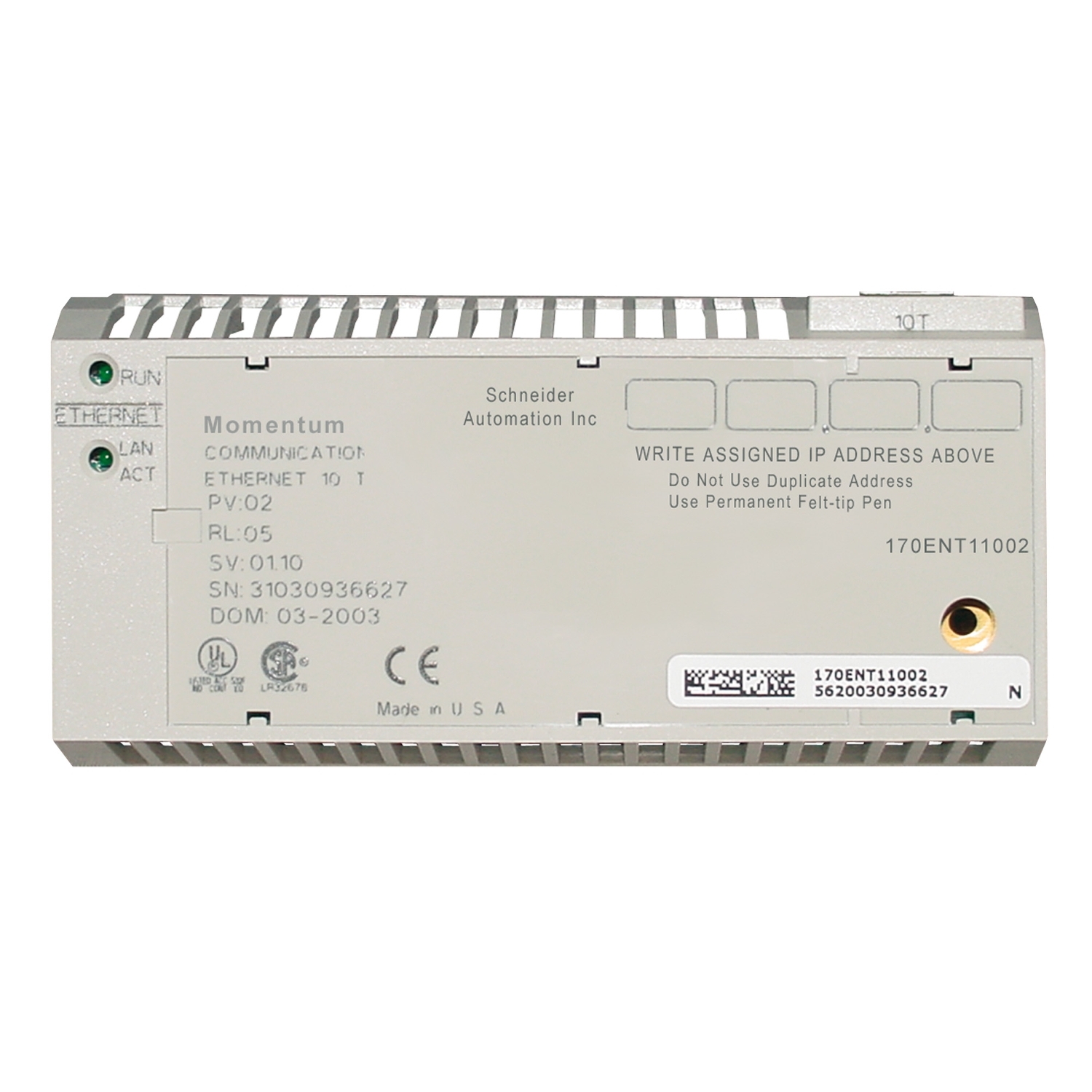 Schneider Electric Schneider Electric 170ENT11001 – Modicon Momentum - Ethernet communication adaptor - 10/100 Mbit/s