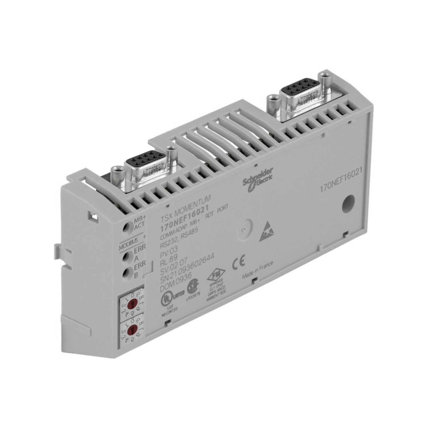 Schneider Electric Schneider Electric 170PNT11020 – Communication adaptor, Modicon Momentum automation platform, Modbus Plus, 1Mbit/s transmission rate, tap off cable