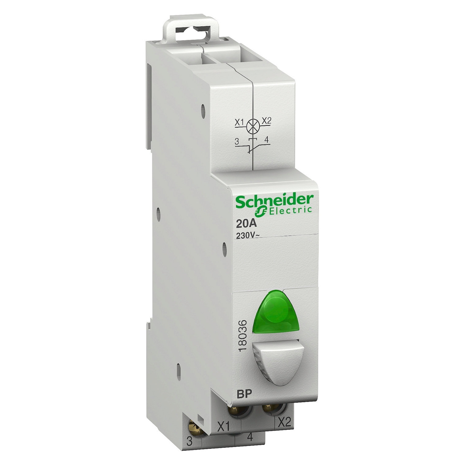 Schneider Electric Schneider Electric 18036 – Modular pushbutton with pilot light BP - grey, green light - 110..230 V - 1 NO
