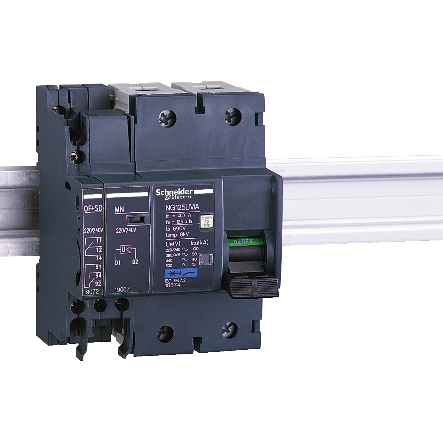 Schneider Electric Schneider Electric 19072 – Auxiliary OC and fault contact, Acti9 NG125, 1 OC + 1 SD, 220VAC to 240VAC (max 6A), 415VAC (max 3A)