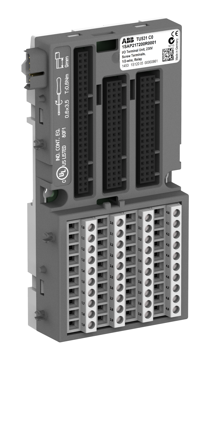 ABB ABB TU531 I/O terminal unit. For 230 VAC and relay modules. Screw terminals (TU531)