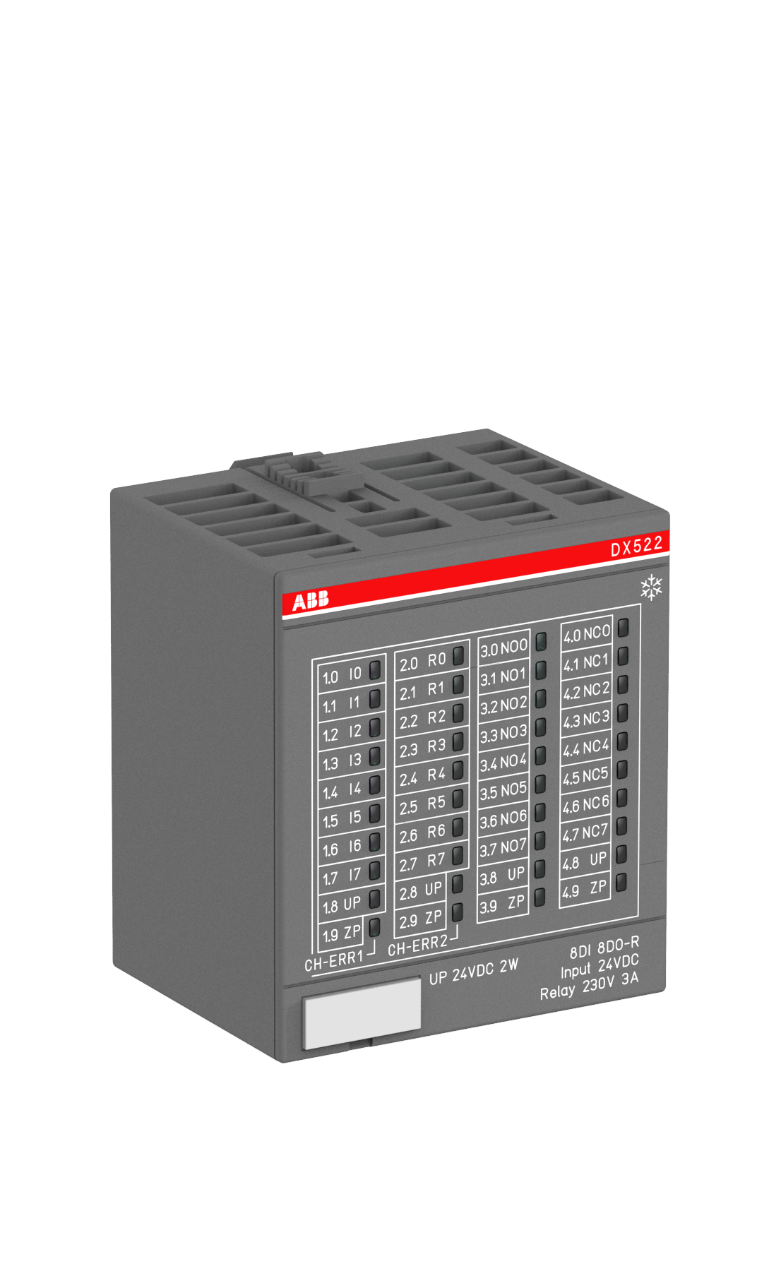 ABB ABB DX522-XC Digital input/output module. 8 DI: 24VDC. 8 DO relay: 230VAC 3A (DX522-XC)