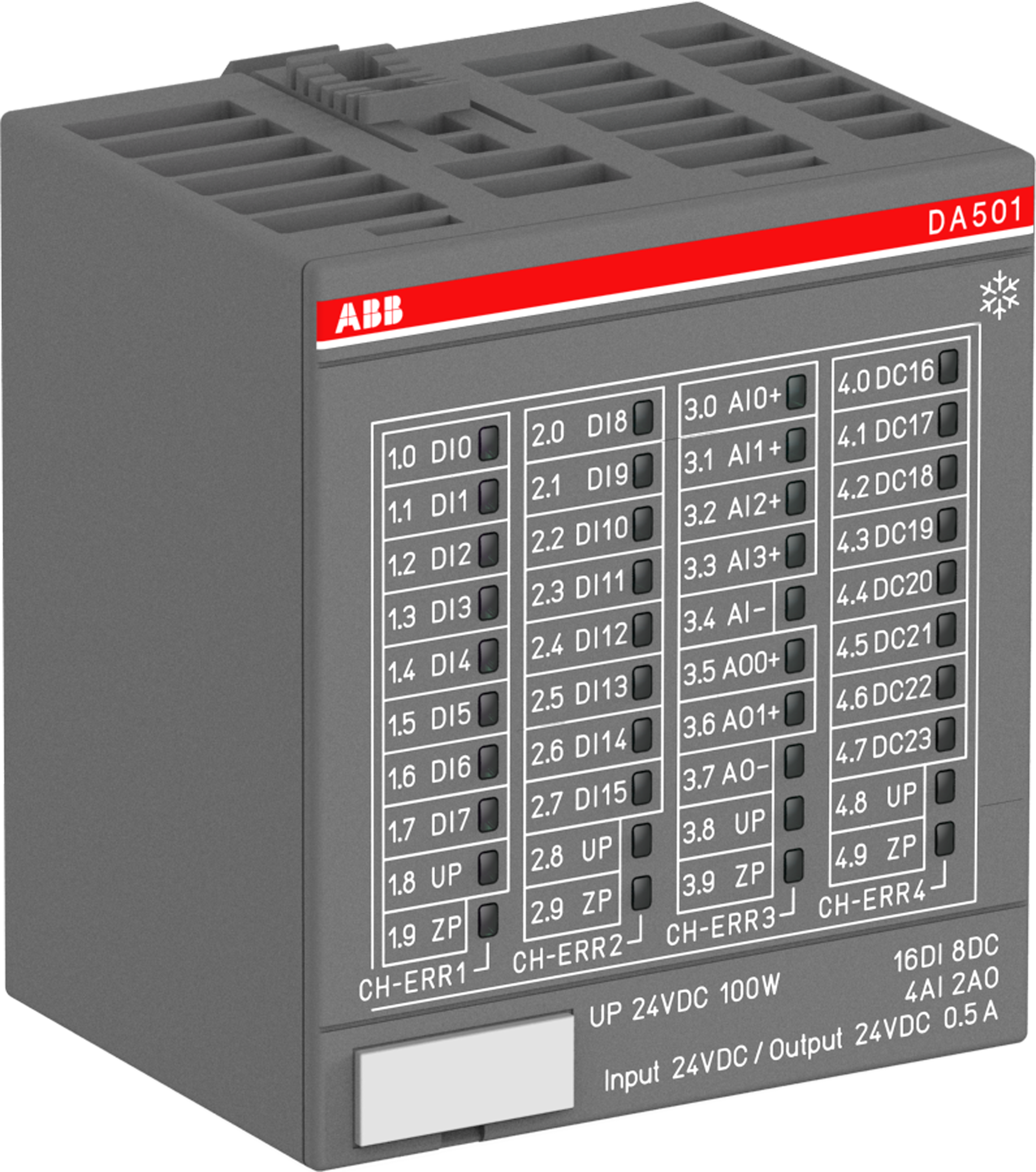 ABB ABB DA501-XC Digital/analog I/O module.16DI:24 V DC.4AI:U, I, RTD, DI.2AO:U, I.8DC:24 V DC(DA501-XC)
