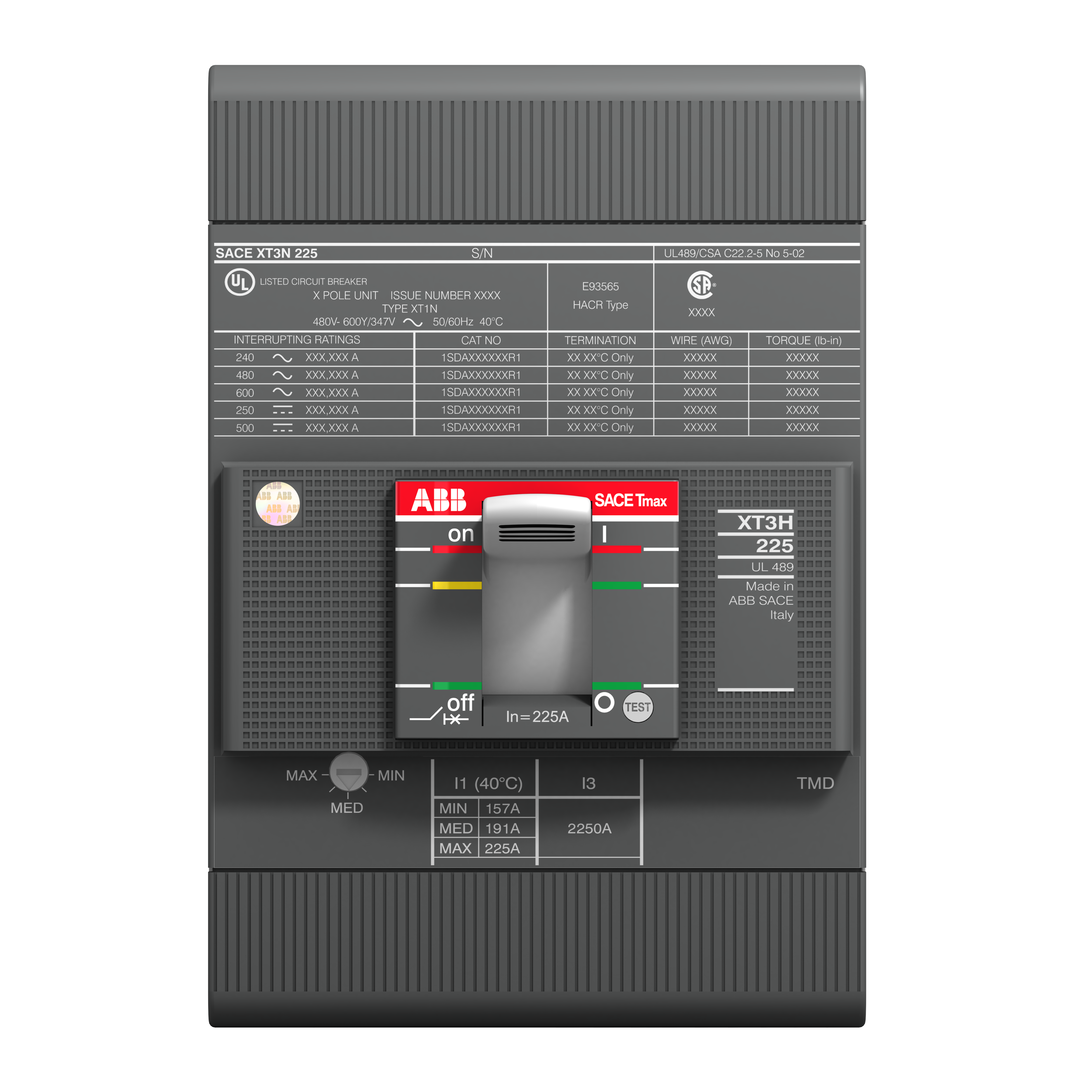 ABB ABB XT3N 225 TMF 200-2000 3p F F UL/CSA