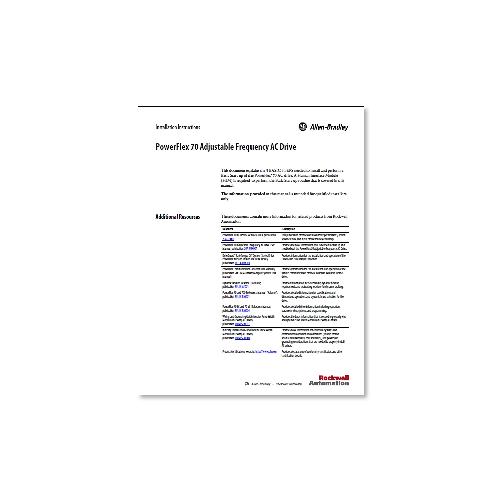 Allen-Bradley Allen-Bradley 20A-PUB-IN1-EN PF70 INSTALLATION PUB KIT,ENGLISH