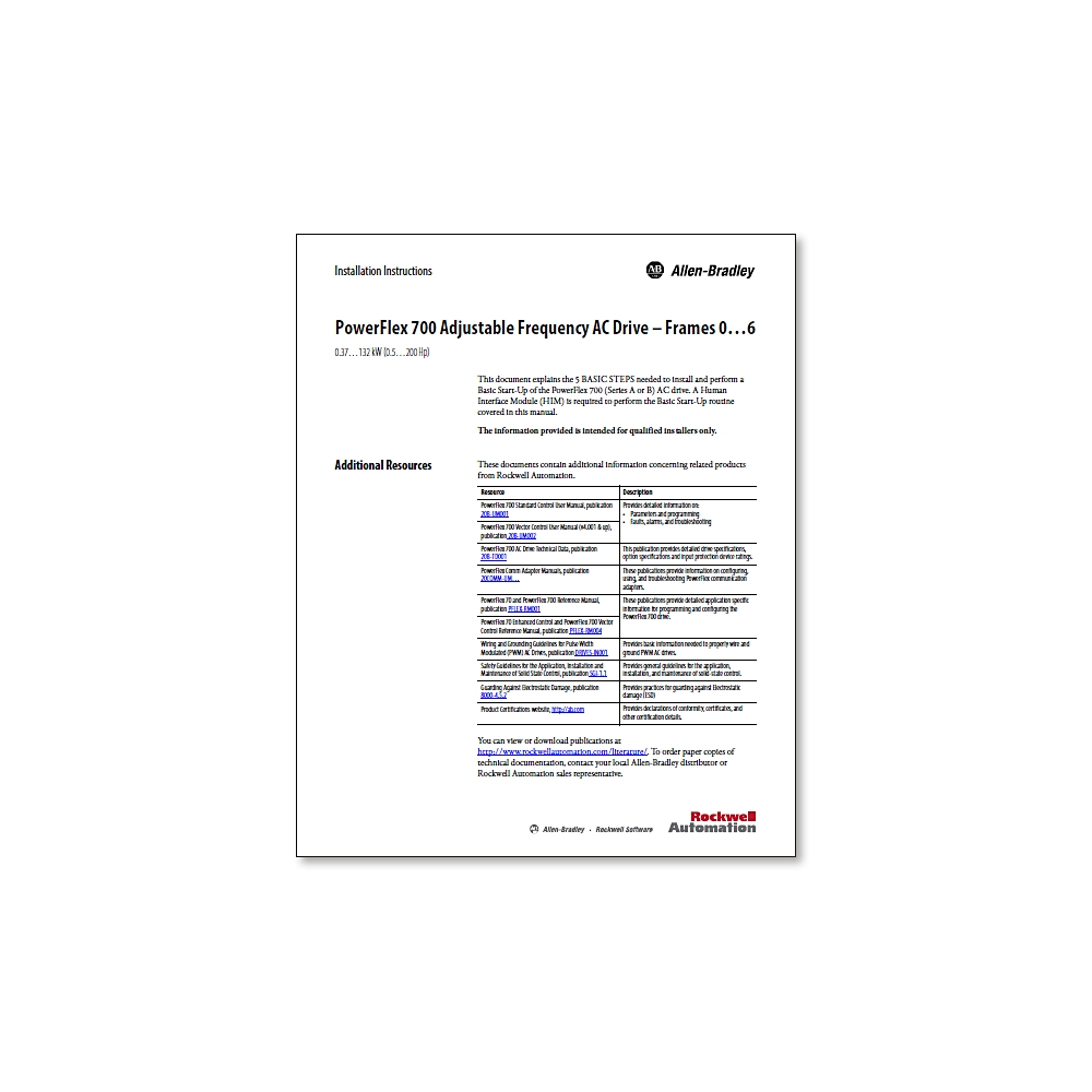 Allen-Bradley Allen-Bradley 20B-PUB-IN1-EN PF700,F0-6 INSTALLATION PUB KIT,ENGLISH