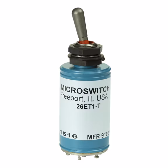 Honeywell Honeywell 26ET81-T-F – ET Series Toggle Switch, 2 pole, Electrically held- 2 position, Solder T type terminal, Locking Lever