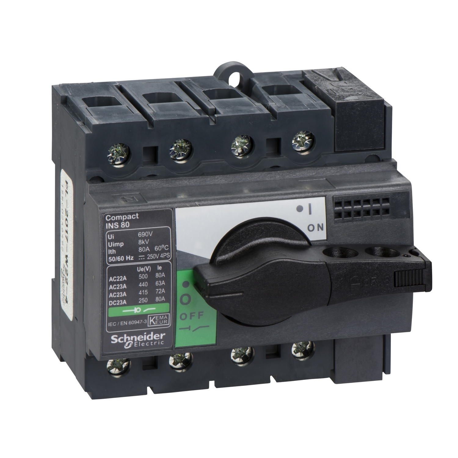 Schneider Electric Schneider Electric 28905 – Switch disconnector, Compact INS80, 80A, standard version with black rotary handle, 4 poles