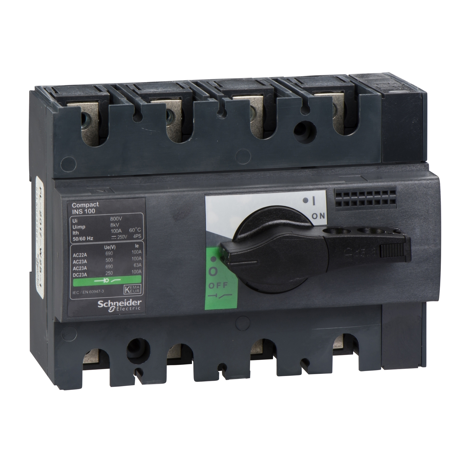Schneider Electric Schneider Electric 28909 – Switch disconnector, Compact INS100, 100A, standard version with black rotary handle, 4 poles