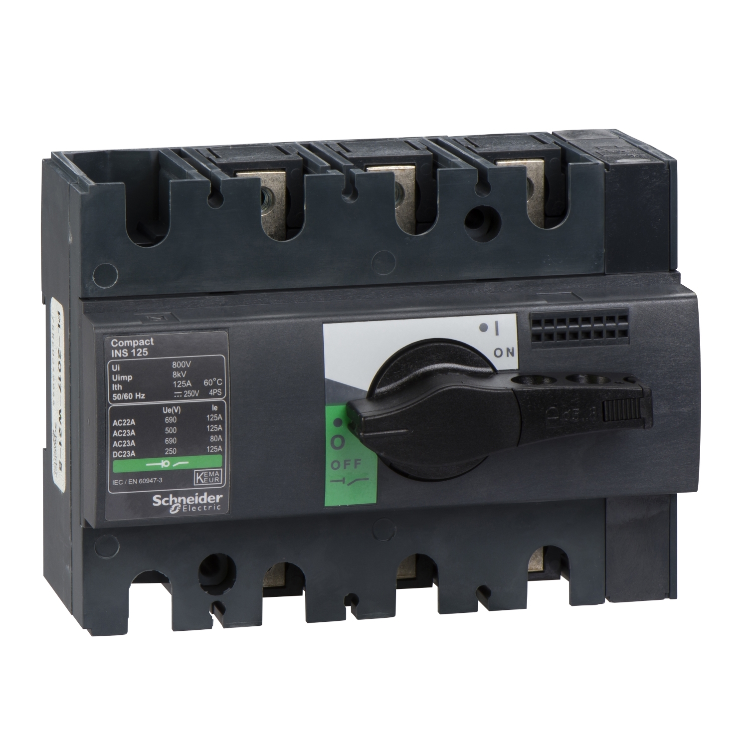 Schneider Electric Schneider Electric 28910 – Switch disconnector, Compact INS125, 125A, standard version with black rotary handle, 3 poles