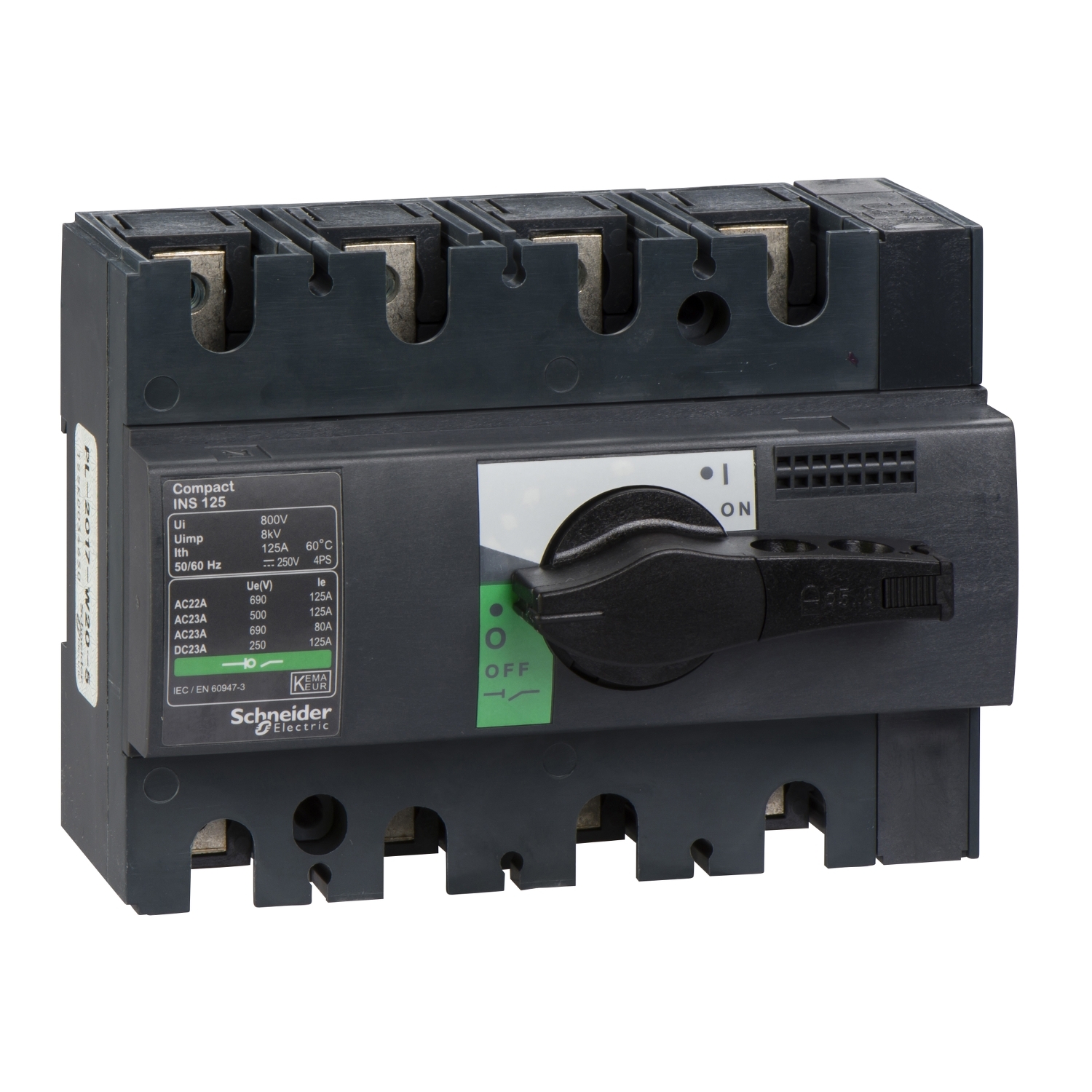 Schneider Electric Schneider Electric 28911 – Switch disconnector, Compact INS125, 125A, standard version with black rotary handle, 4 poles