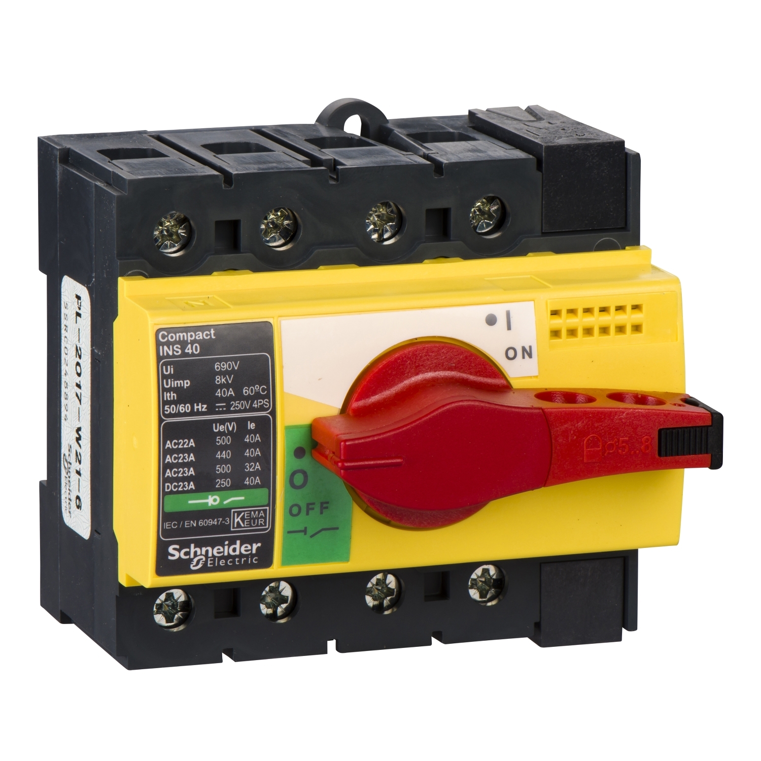 Schneider Electric Schneider Electric 28917 – Switch disconnector, Compact INS40, 40A, with red rotary handle and yellow front, 4 poles