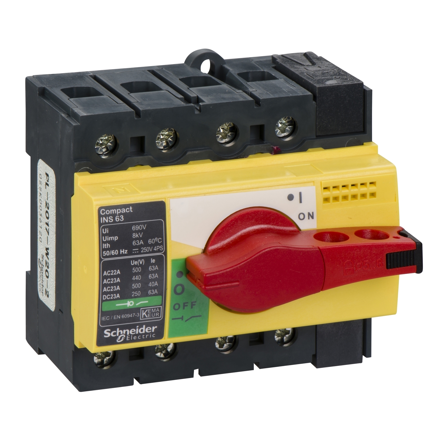 Schneider Electric Schneider Electric 28919 – Switch disconnector, Compact INS63, 63A, with red rotary handle and yellow front, 4 poles