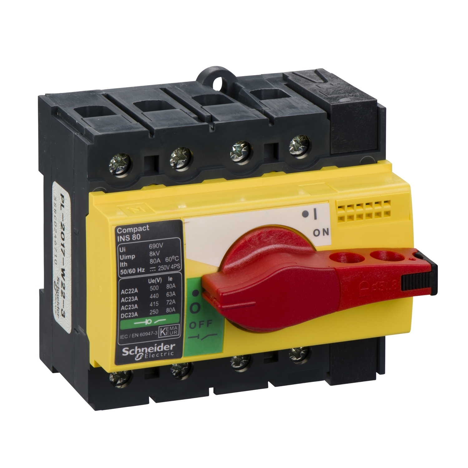 Schneider Electric Schneider Electric 28921 – Switch disconnector, Compact INS80, 80A, with red rotary handle and yellow front, 4 poles