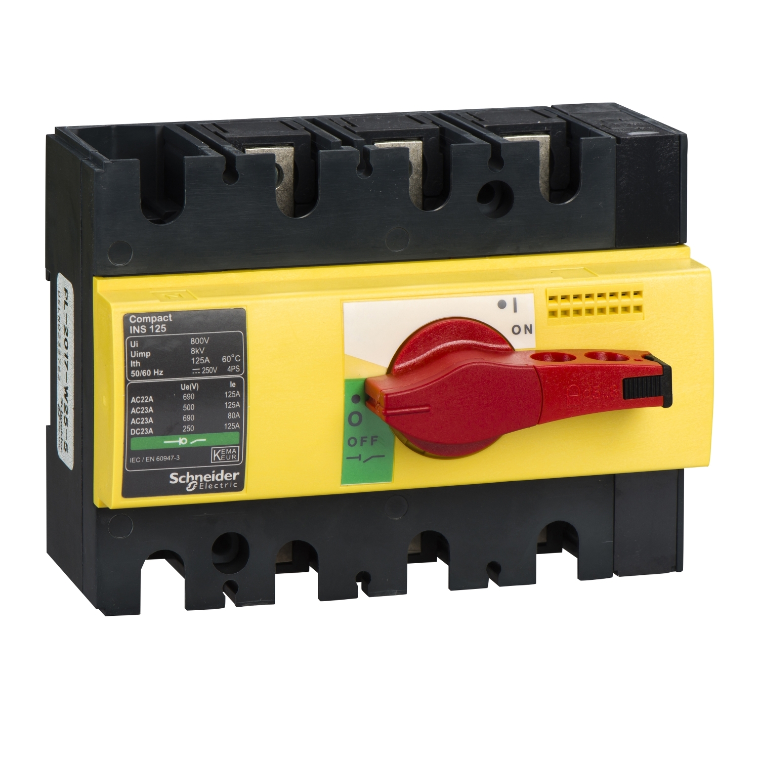 Schneider Electric Schneider Electric 28926 – Switch disconnector, Compact INS125, 125A, with red rotary handle and yellow front, 3 poles