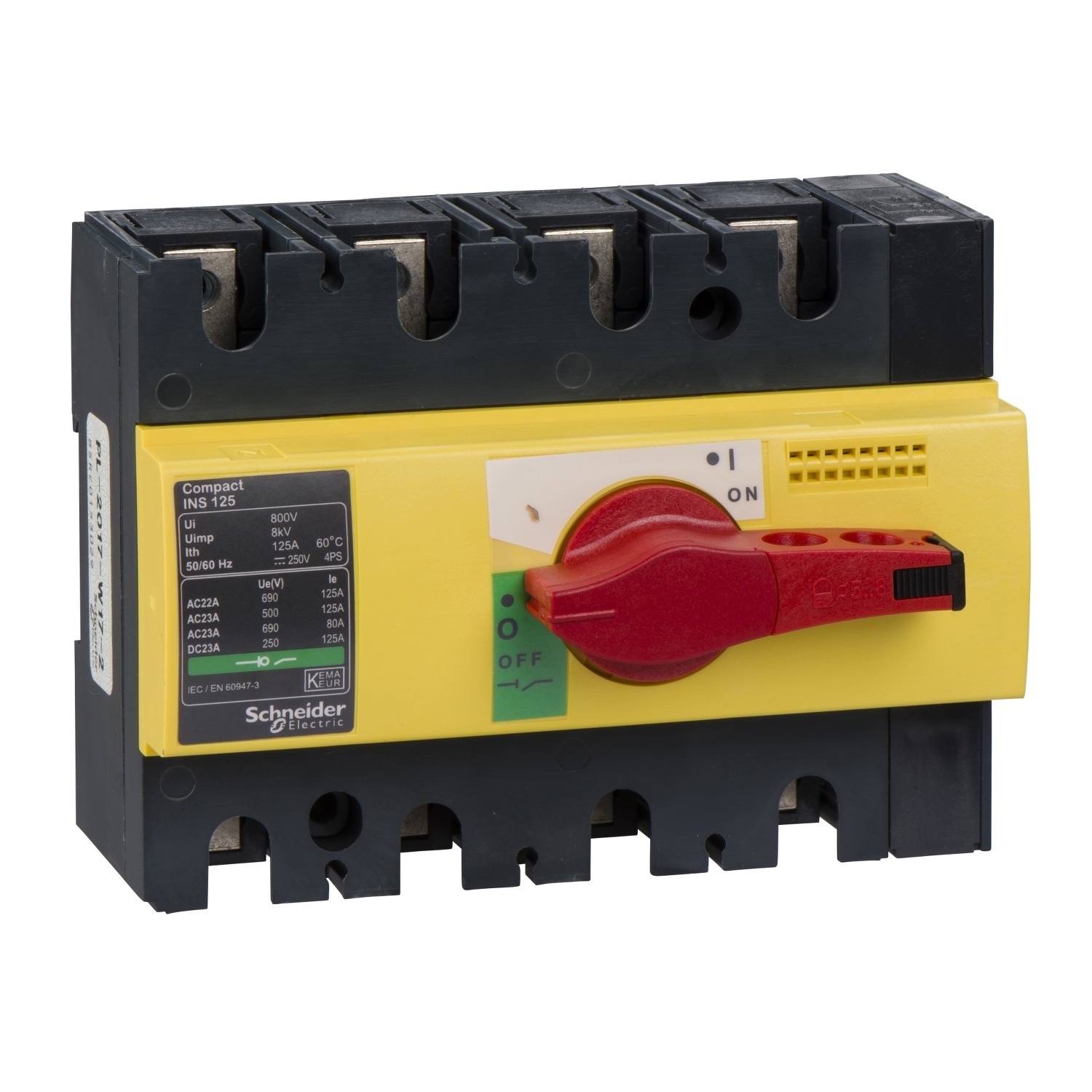 Schneider Electric Schneider Electric 28927 – Switch disconnector, Compact INS125, 125A, with red rotary handle and yellow front, 4 poles