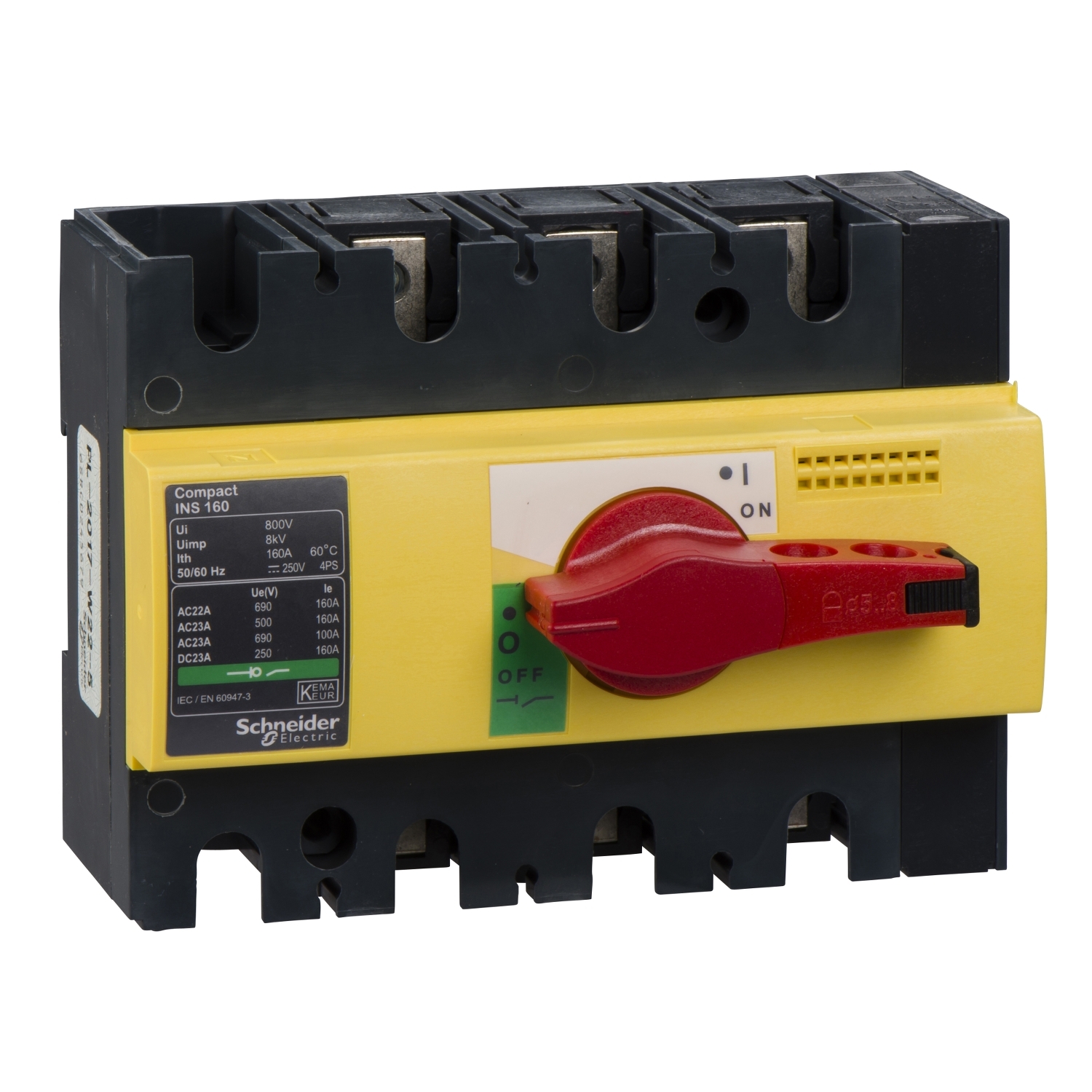 Schneider Electric Schneider Electric 28928 – Switch disconnector, Compact INS160, 160A, with red rotary handle and yellow front, 3 poles