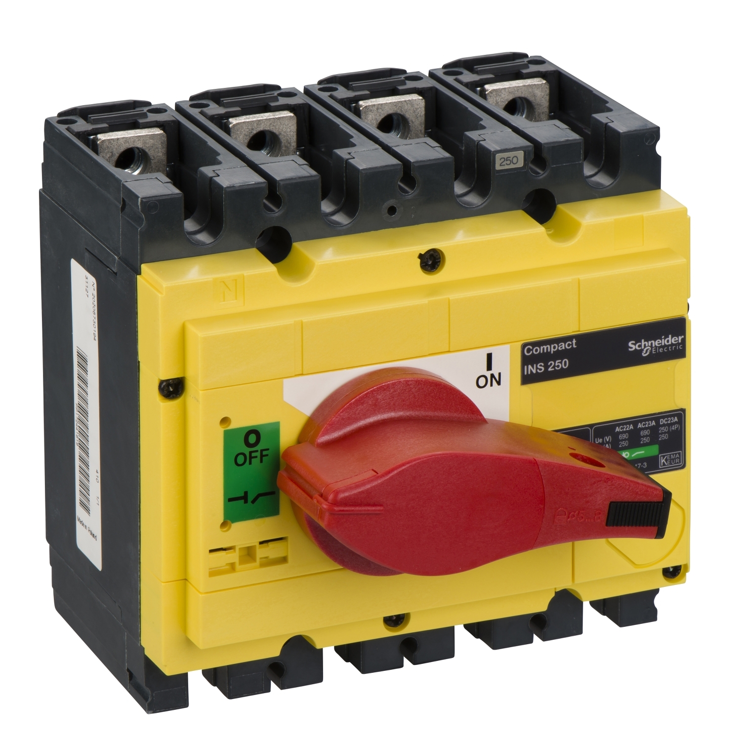 Schneider Electric Schneider Electric 31127 – Switch disconnector, Compact INS250, 250A, with red rotary handle and yellow front, 4 poles