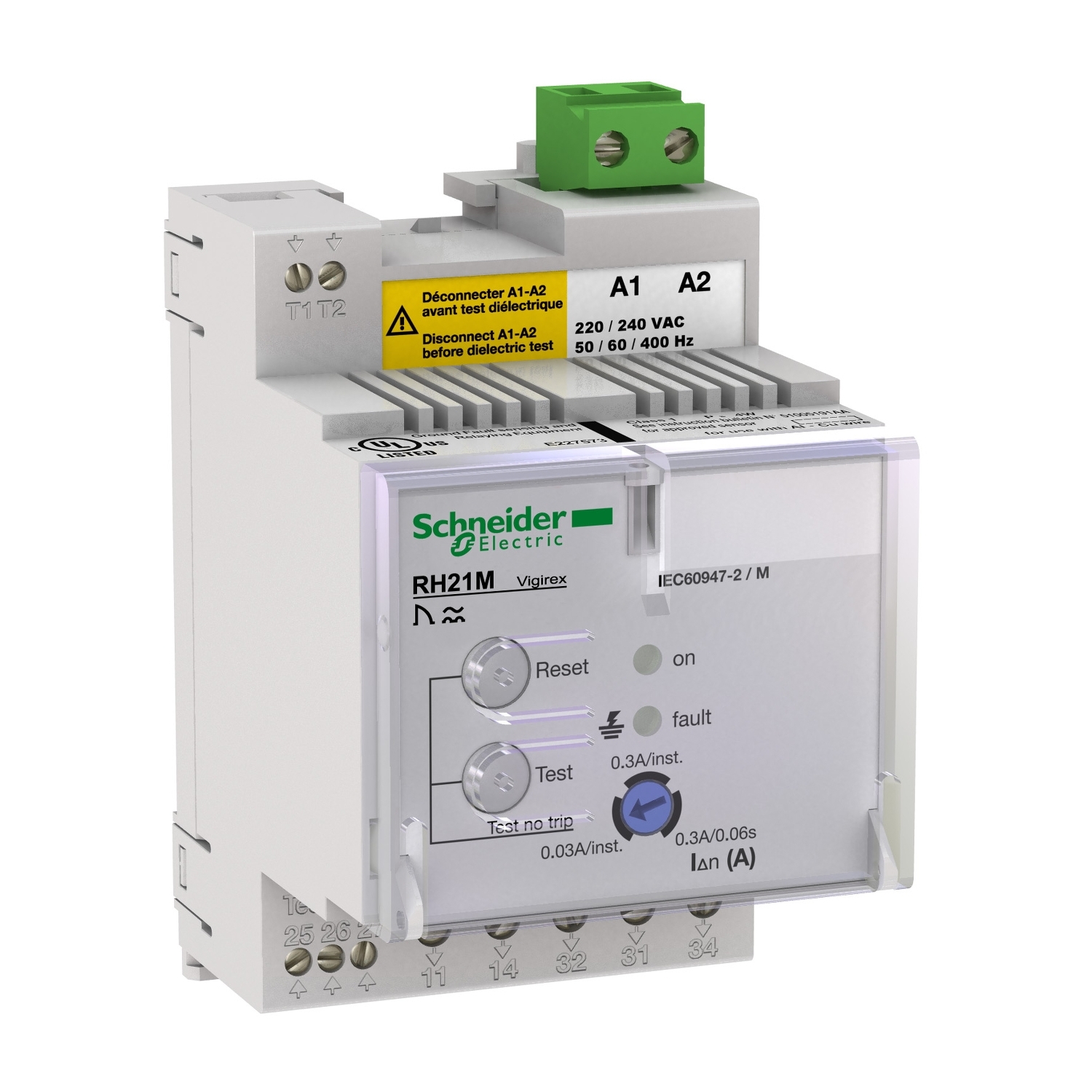 Schneider Electric Schneider Electric 56160 – Residual current protection relay, VigiPacT RH21M, 30 mA or 300 mA, 12/24VAC 50/60Hz, 12/48VDC, DIN rail mounting