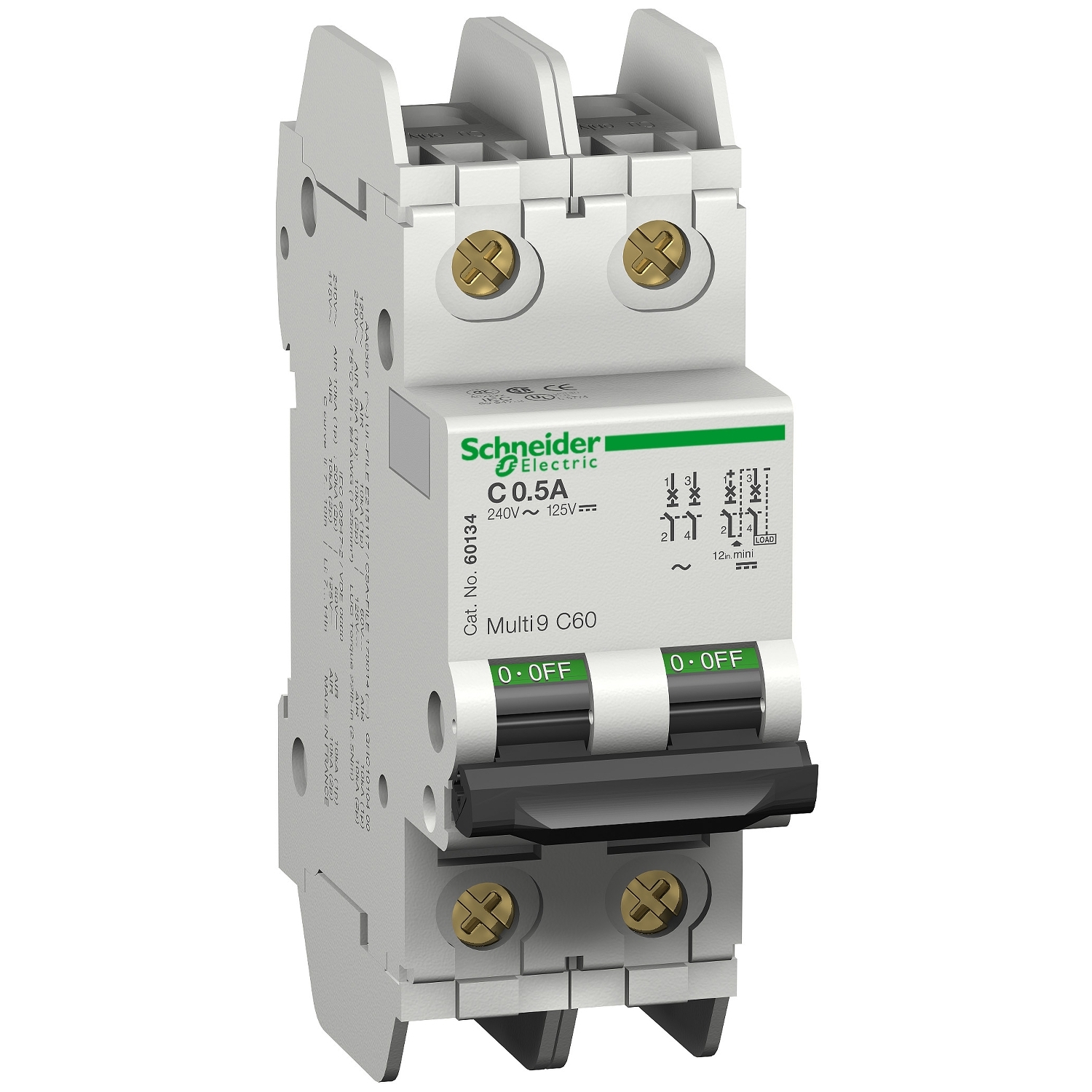 Schneider Electric Schneider Electric 60134 – Multi9 - C60 UL489 - MCB - 2P - 0.5 A - C Curve - 240 V - 10 kA - tunnel term