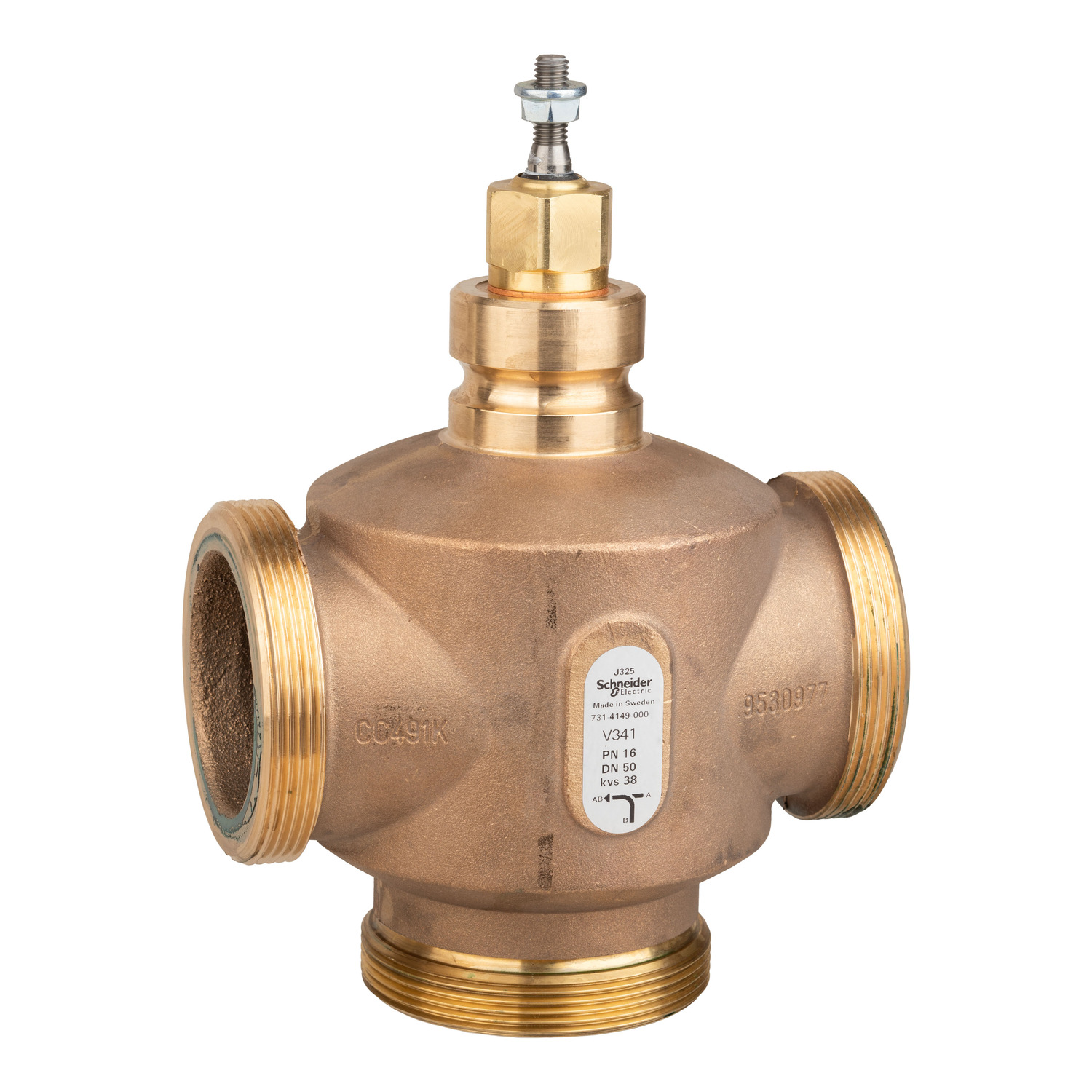 Schneider Electric Schneider Electric 7314149000 – Venta V341 Globe Valve, 3-Way, PN16, G 2-3/4 External Thread, DN50, Kvs 38, Bronze Body, Stainless Steel Trim.