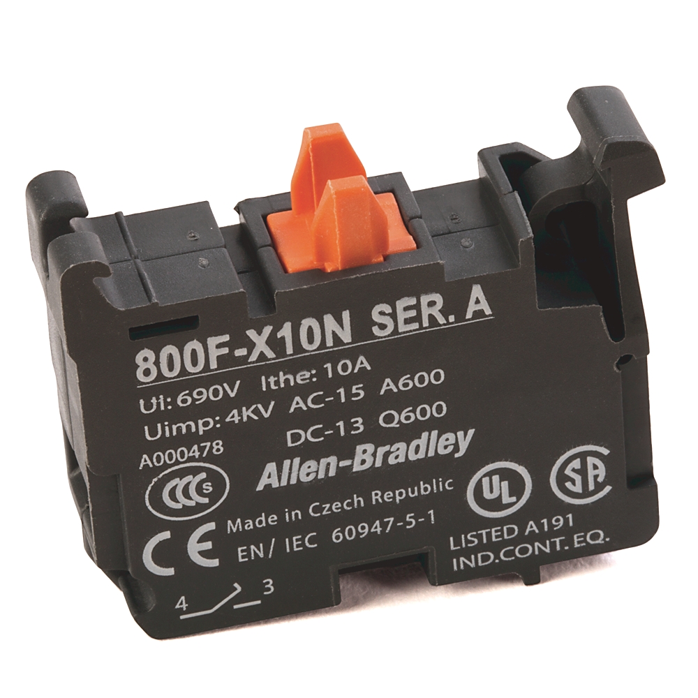 Allen-Bradley Allen-Bradley 800F-X10N 22mm Contact Block 800F PB, Pack qty.10
