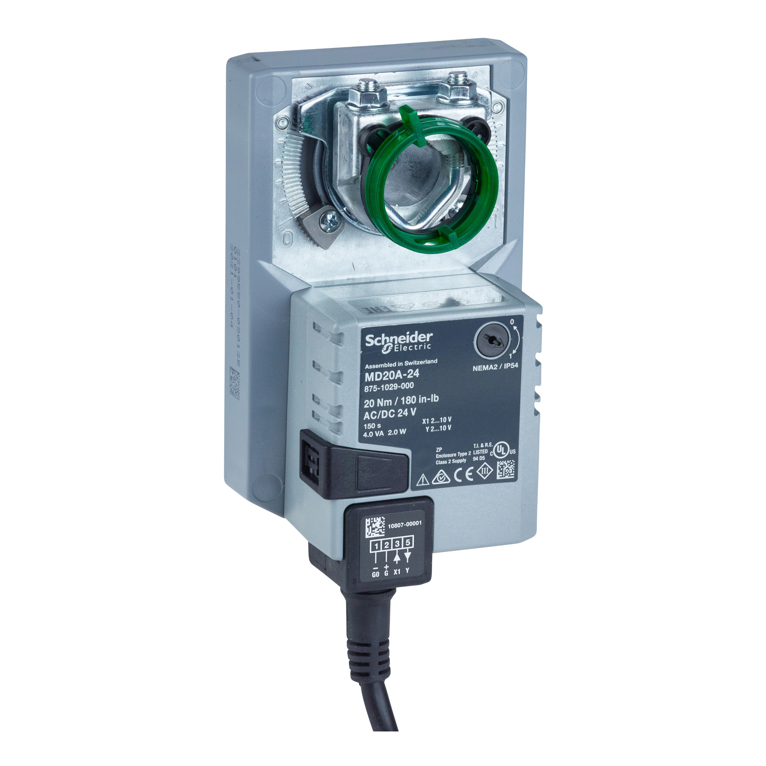 Schneider Electric Schneider Electric 8751029000 – MD20A Electric Damper Actuator, Modulating, 2-10Vdc, Non-Spring Return, 24Vac/dc, 1m Cable, 20Nm, IP54
