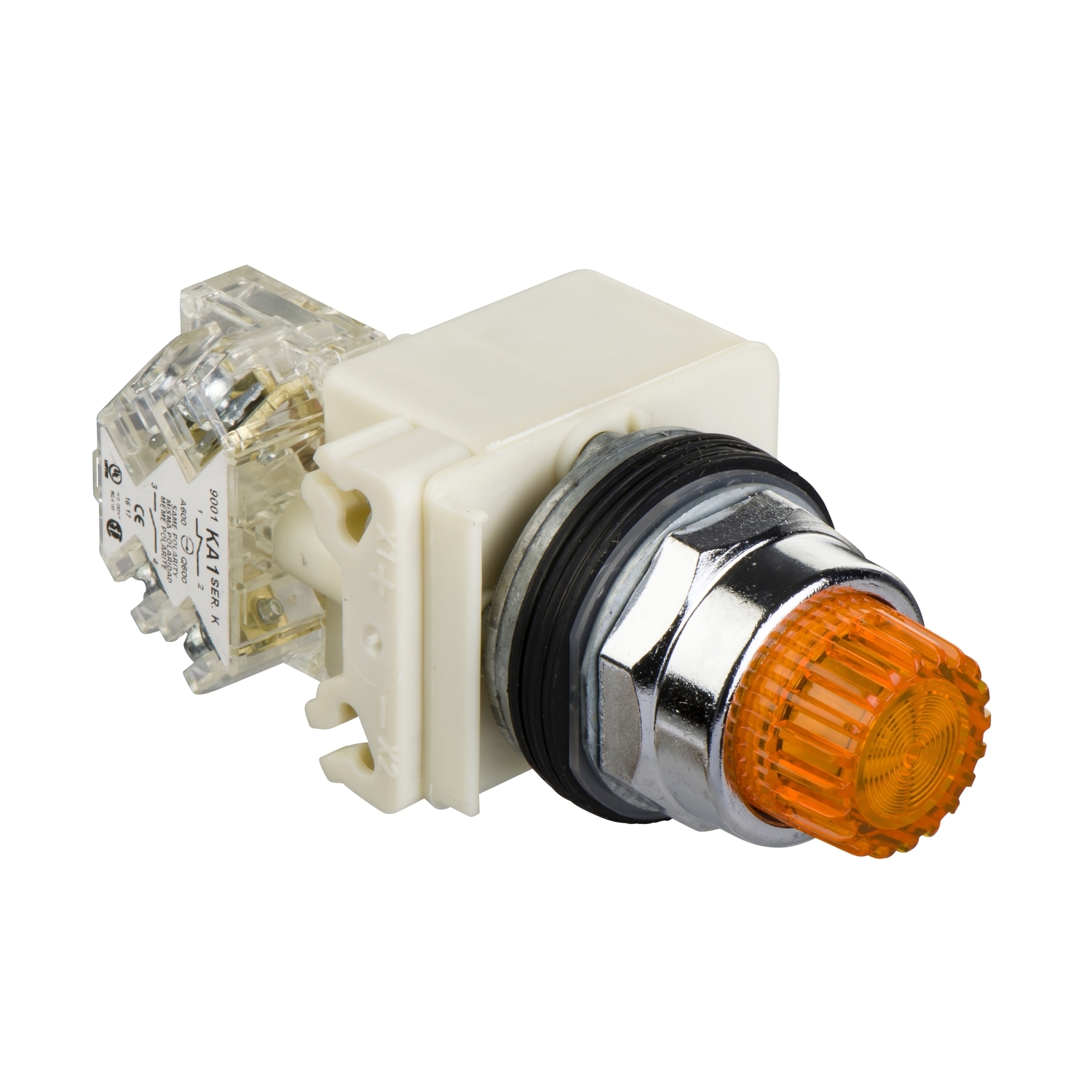 Schneider Electric Schneider Electric 9001K2L35LYAH13 – Illuminated push button, Harmony 9001K, metal, projecting, amber, 30mm, spring return, LED yellow, 24...28 V, 1 CO