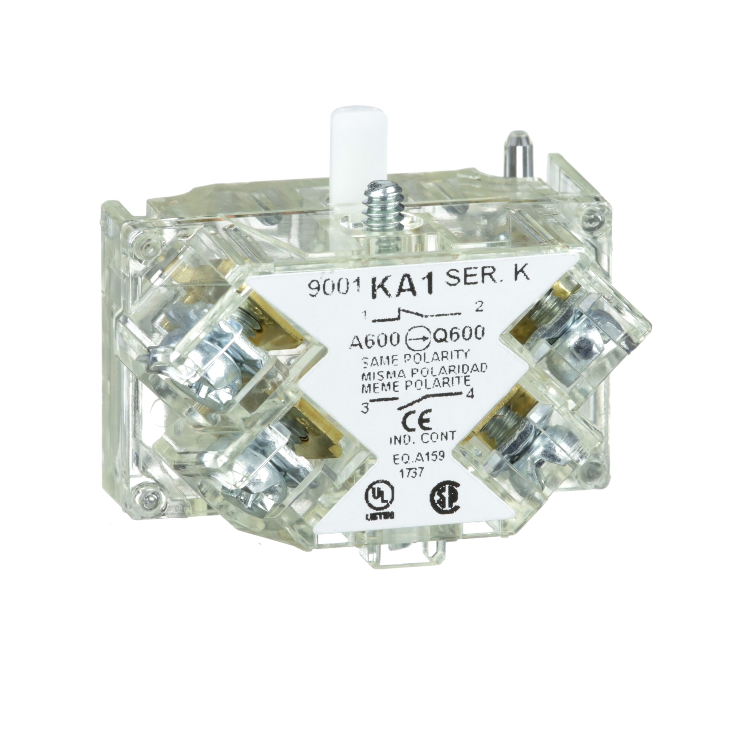 Schneider Electric Schneider Electric 9001KA1 – Contact block with protected terminals, Harmony 9001K, Harmony 9001SK, 0...600 V, silver alloy contacts, screw clamp terminal, positive opening, 1 CO