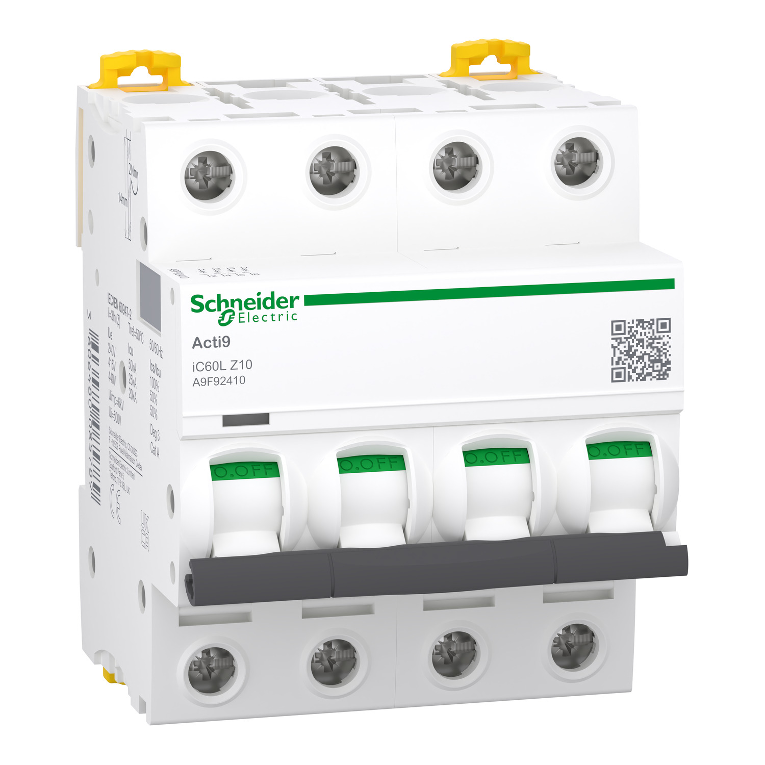 Schneider Electric Schneider Electric A9F92410 – Miniature circuit breaker (MCB), Acti9 iC60L, 4P, 10A, Z curve, 15000A (IEC/EN 60898-1), 25 kA (IEC/EN 60947-2)