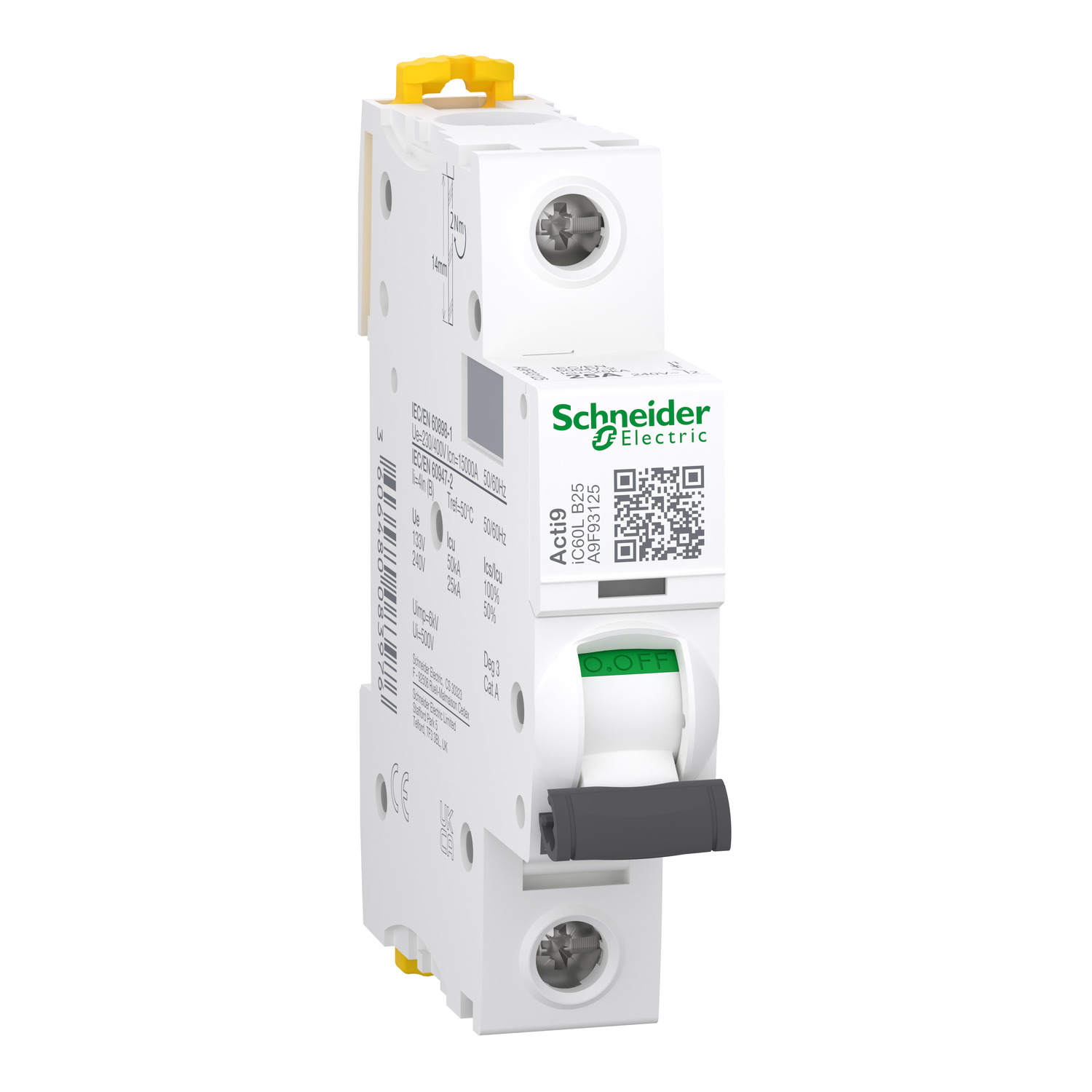 Schneider Electric Schneider Electric A9F93125 – Miniature circuit breaker (MCB), Acti9 iC60L, 1P, 25A, B curve, 15000A (IEC/EN 60898-1), 25 kA (IEC/EN 60947-2)