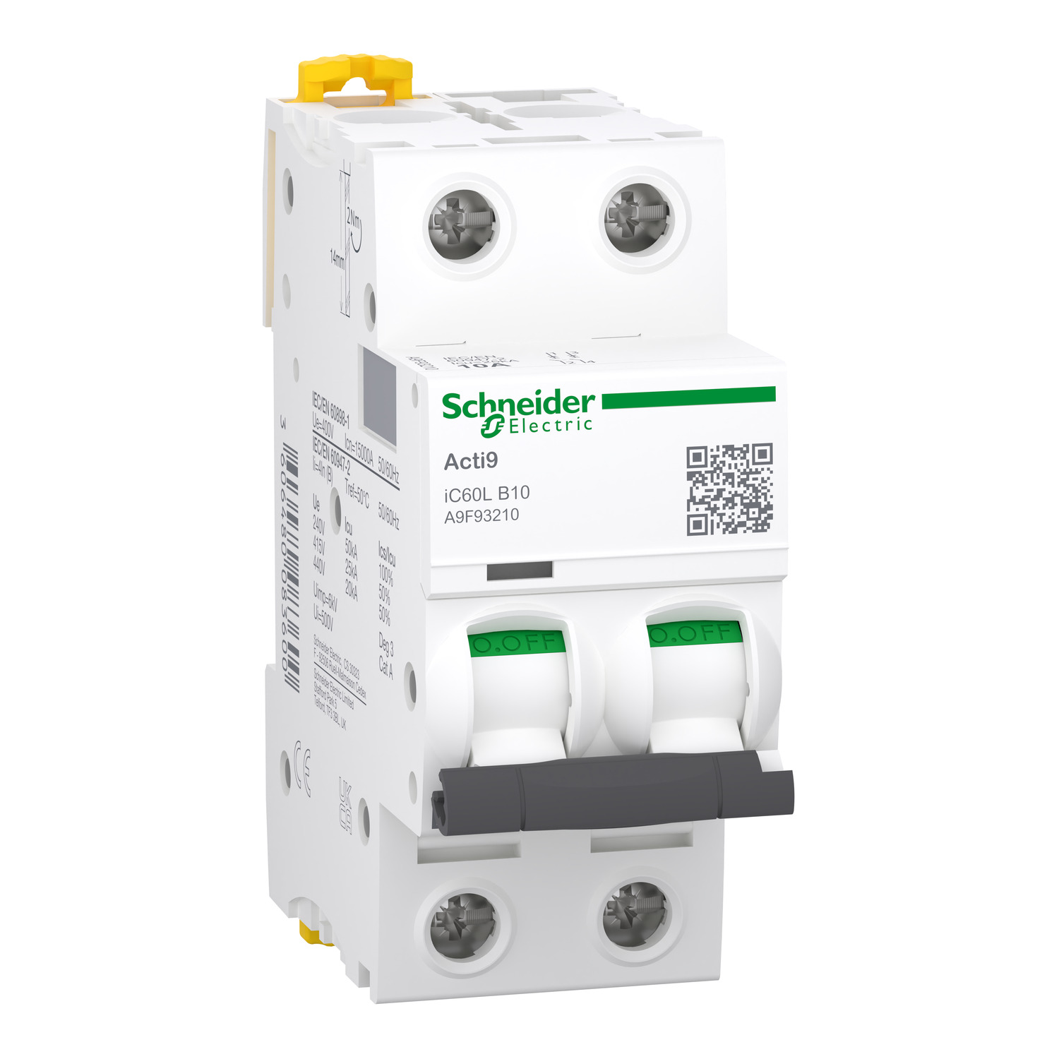 Schneider Electric Schneider Electric A9F93210 – Miniature circuit breaker (MCB), Acti9 iC60L, 2P, 10A, B curve, 15000A (IEC/EN 60898-1), 25 kA (IEC/EN 60947-2)