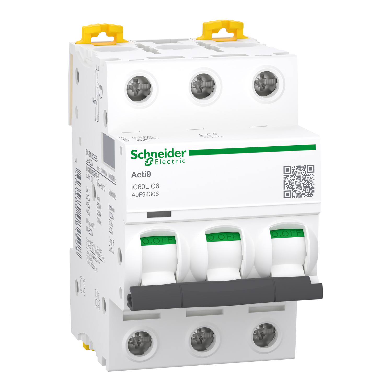 Schneider Electric Schneider Electric A9F94306 – Miniature circuit breaker (MCB), Acti9 iC60L, 3P, 6A, C curve, 15000A (IEC/EN 60898-1), 25 kA (IEC/EN 60947-2)