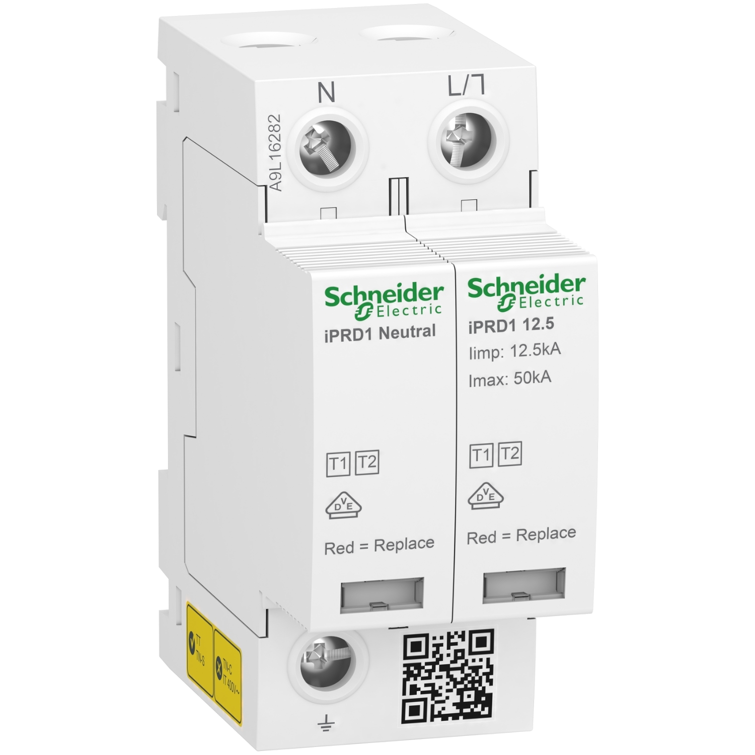 Schneider Electric Schneider Electric A9L16282 – Modular surge arrester with pluggable cartridge, Acti9 iPRD1 12.5r, 1 P + N, 350 V, with remote transfert
