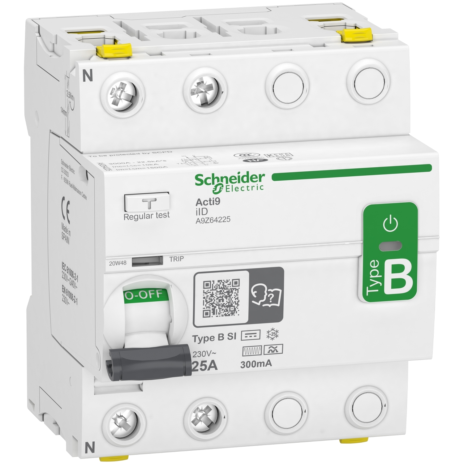 Schneider Electric Schneider Electric A9Z64225 – Residual current circuit breaker (RCCB), Acti9 iID, 2P, 25A, B-SI type, 300 mA, double terminal