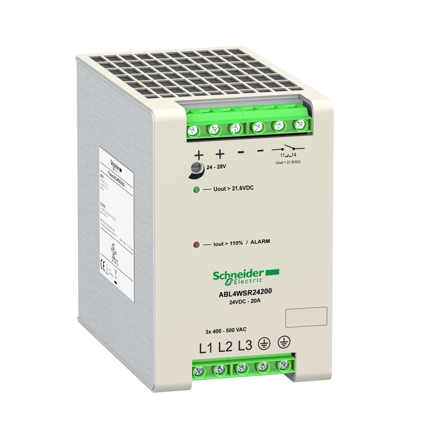 Schneider Electric Schneider Electric ABL4WSR24200 – Regulated Switch Power Supply, 3 phase, 400..500 V AC, 24 V, 20A