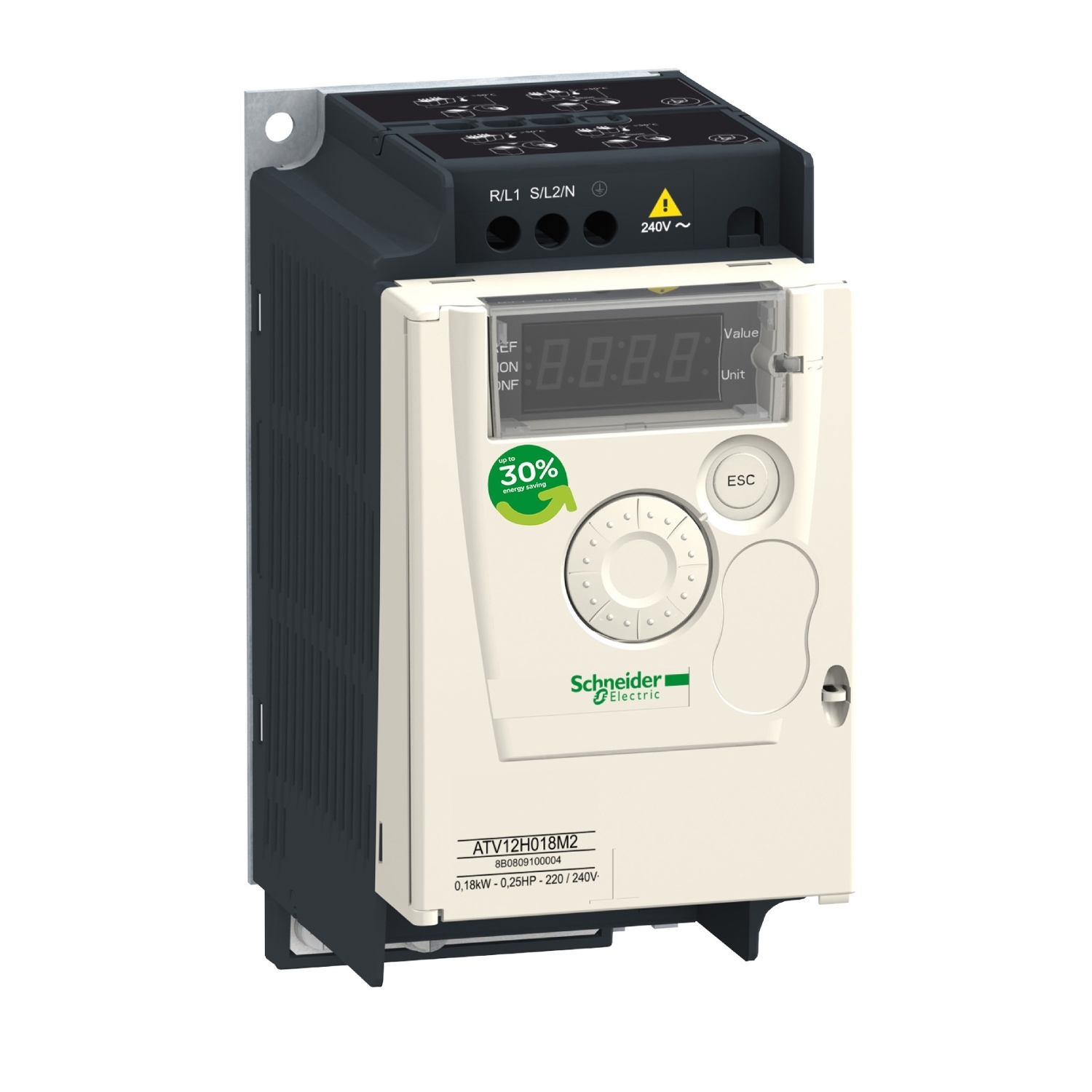 Schneider Electric Schneider Electric ATV12H037F1 – Variable speed drive, Altivar 12, 0.37kW, 0.55hp, 100 to 120 V, 1 phase, with heat sink