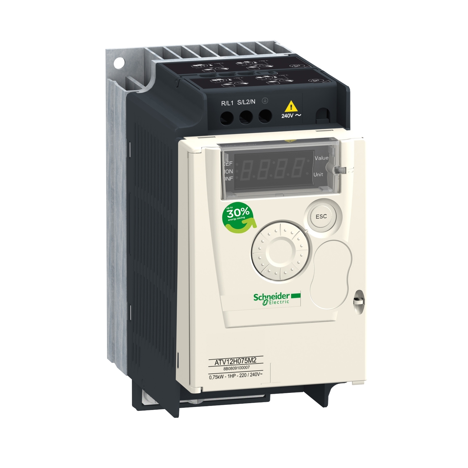 Schneider Electric Schneider Electric ATV12H055M2 – Variable speed drive, Altivar 12, 0.55kW, 0.75hp, 200 to 240 V, 1 phase, with heat sink