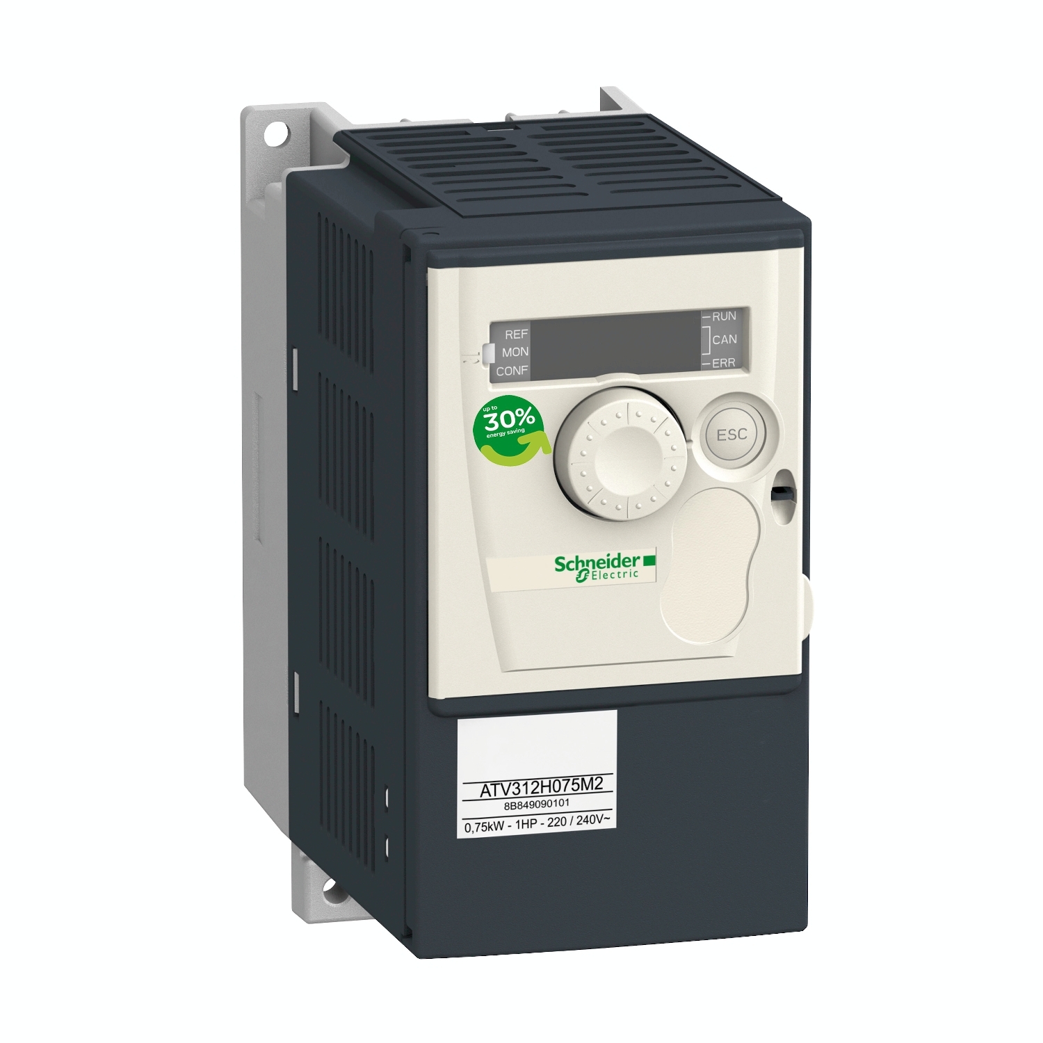 Schneider Electric Schneider Electric ATV312H075M2 – Variable speed drive, ATV312, 0.75kW, 1hp, 170..264 V, 1 phase supply, 4.8A, CANopen, Modbus