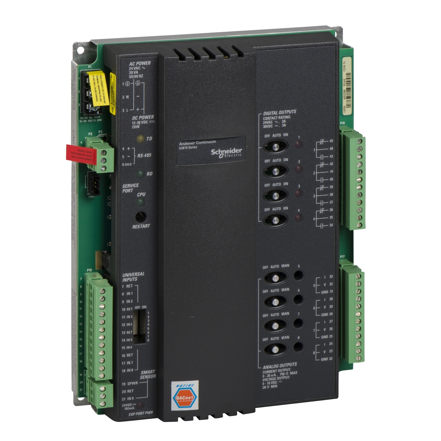 Schneider Electric Schneider Electric B3814 – Andover Continuum b3814 Local Controller, BACnet, 8 Universal Inputs, 4 Digital/Analog Outputs, 1 Smart Sensor Input, Expansion Port