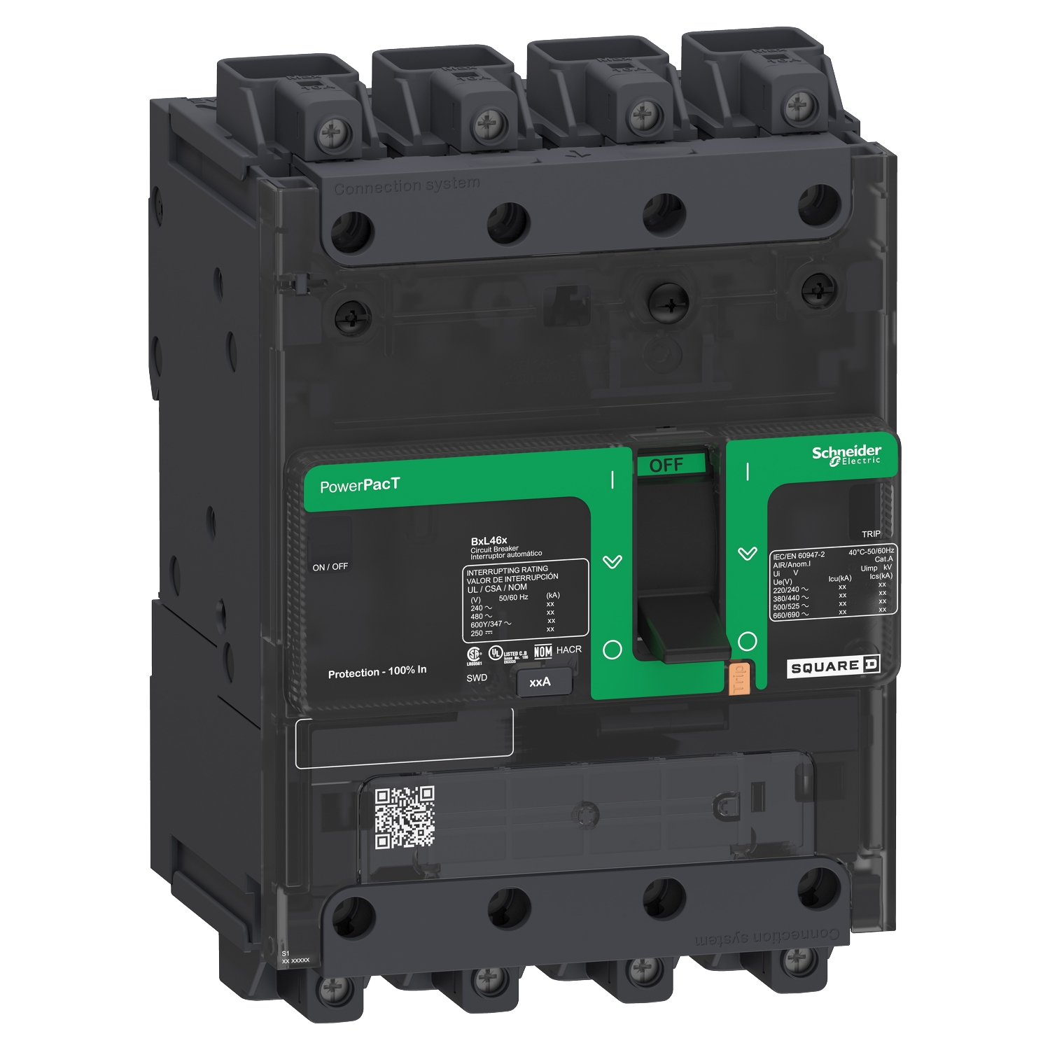 Schneider Electric Schneider Electric BDL46025LU – Circuit breaker, PowerPacT B, 25A, 4 pole, 600Y/347VAC, 14 kA, lugs, thermal magnetic, 80%, control wire ON end