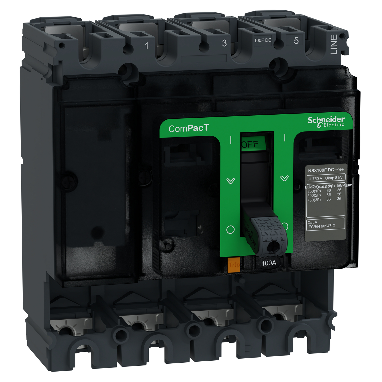 Schneider Electric Schneider Electric C10F4D – Circuit breaker basic frame, ComPacT NSX100F DC, 36 kA/750VDC, 4 poles, 100A frame rating, without trip unit