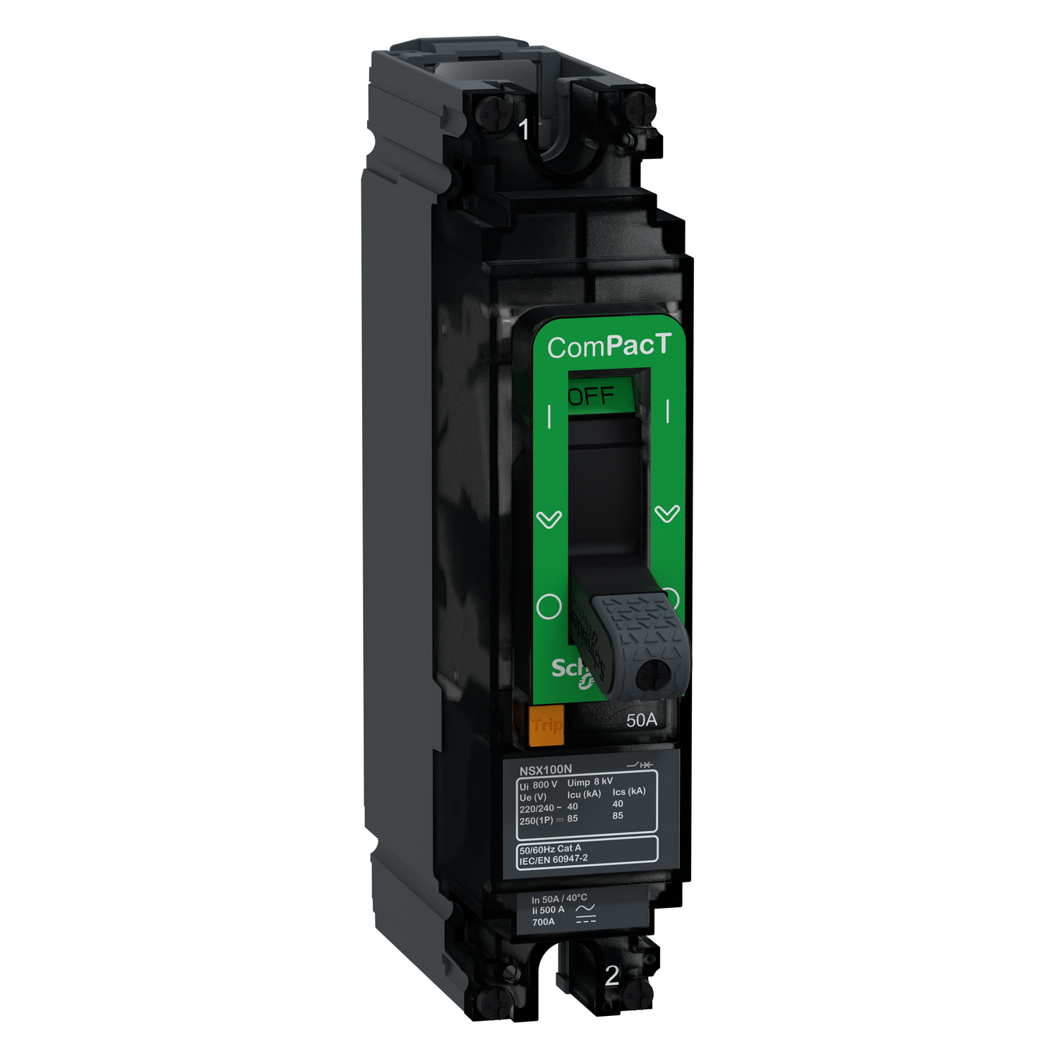 Schneider Electric Schneider Electric C10N1TM050 – Circuit breaker, ComPacT NSX100N AC/DC, 25 kA/240VAC, 1 pole, TMD trip unit 50A