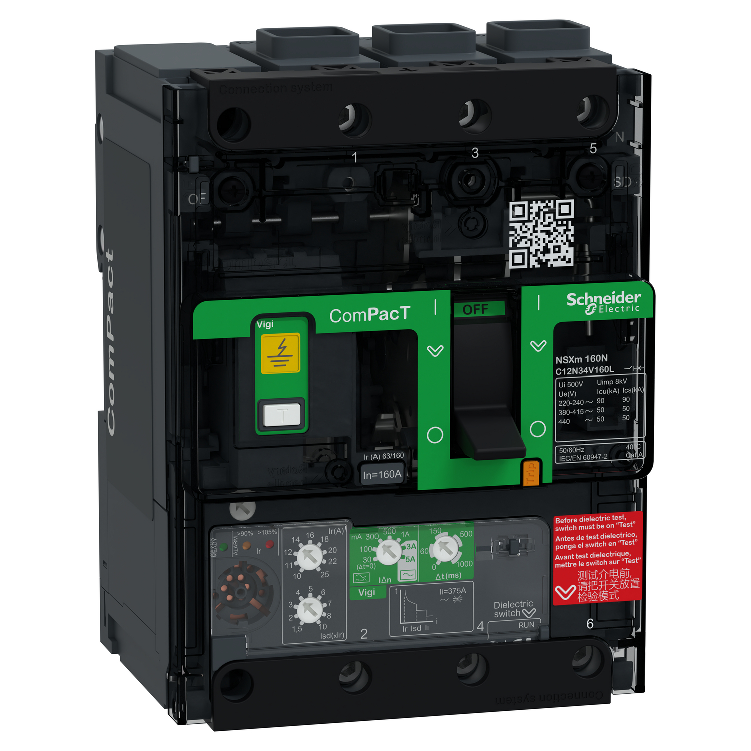 Schneider Electric Schneider Electric C12N34V160L – Circuit breaker, ComPacT NSXm 160N, 50 kA/415VAC, 3 poles, MicroLogic 4.1 trip unit 160A, EverLink lugs