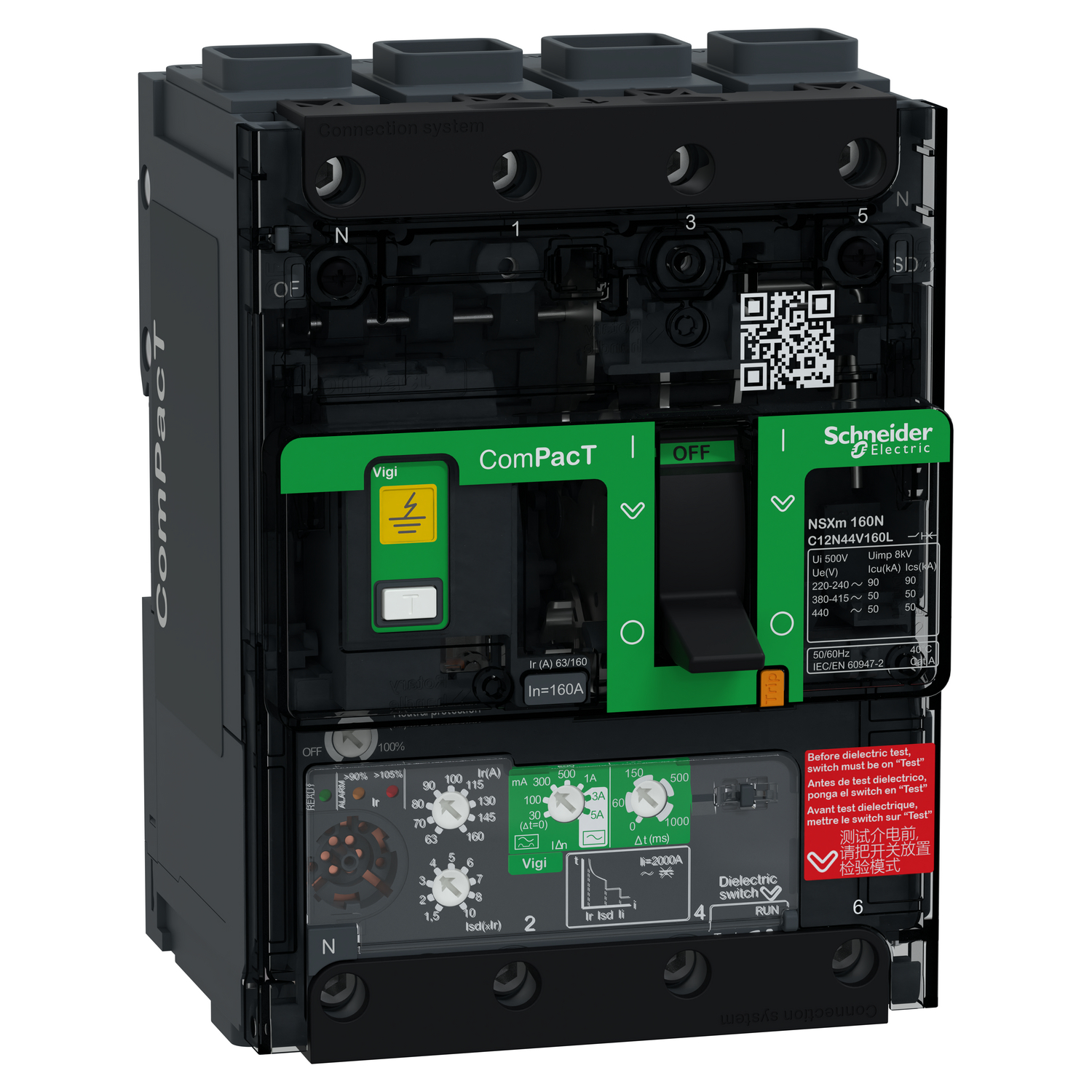 Schneider Electric Schneider Electric C12N44V160L – Circuit breaker, ComPacT NSXm 160N, 50 kA/415VAC, 4 poles, MicroLogic 4.1 trip unit 160A, EverLink lugs