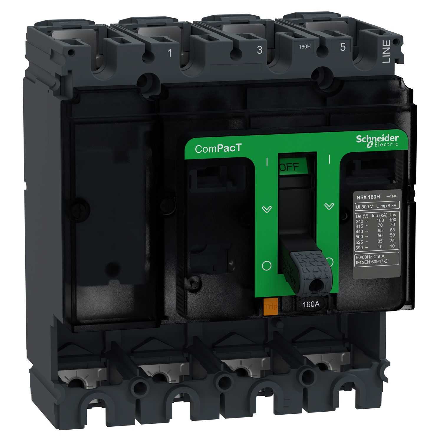Schneider Electric Schneider Electric C16H4 – Circuit breaker basic frame, ComPacT NSX160H, 70 kA/415VAC, 4 poles, 160A frame rating, without trip unit