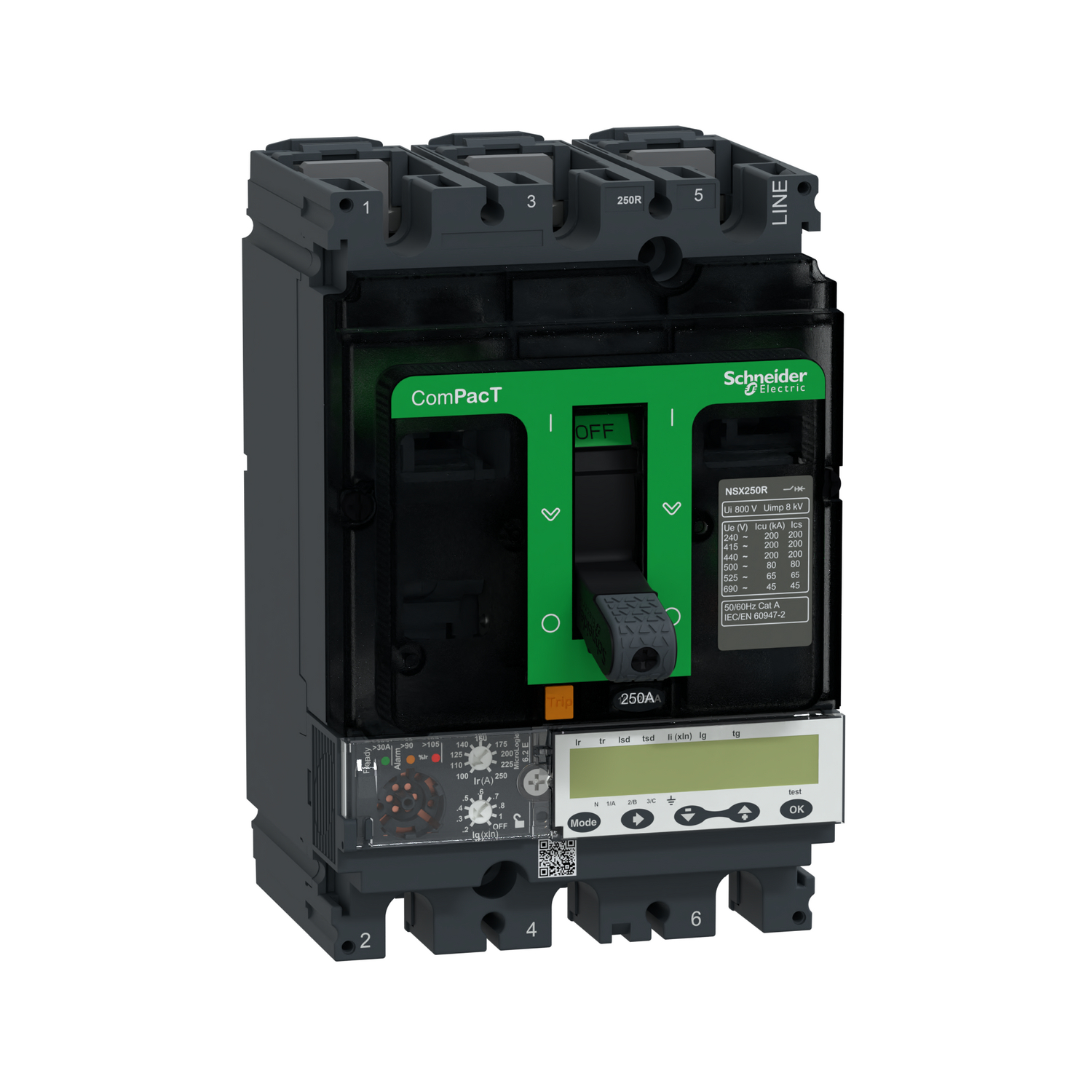 Schneider Electric Schneider Electric C25R36E250 – Circuit breaker, ComPacT NSX250R, 200 kA/415VAC, 3 poles, MicroLogic 6.2E trip unit 250A